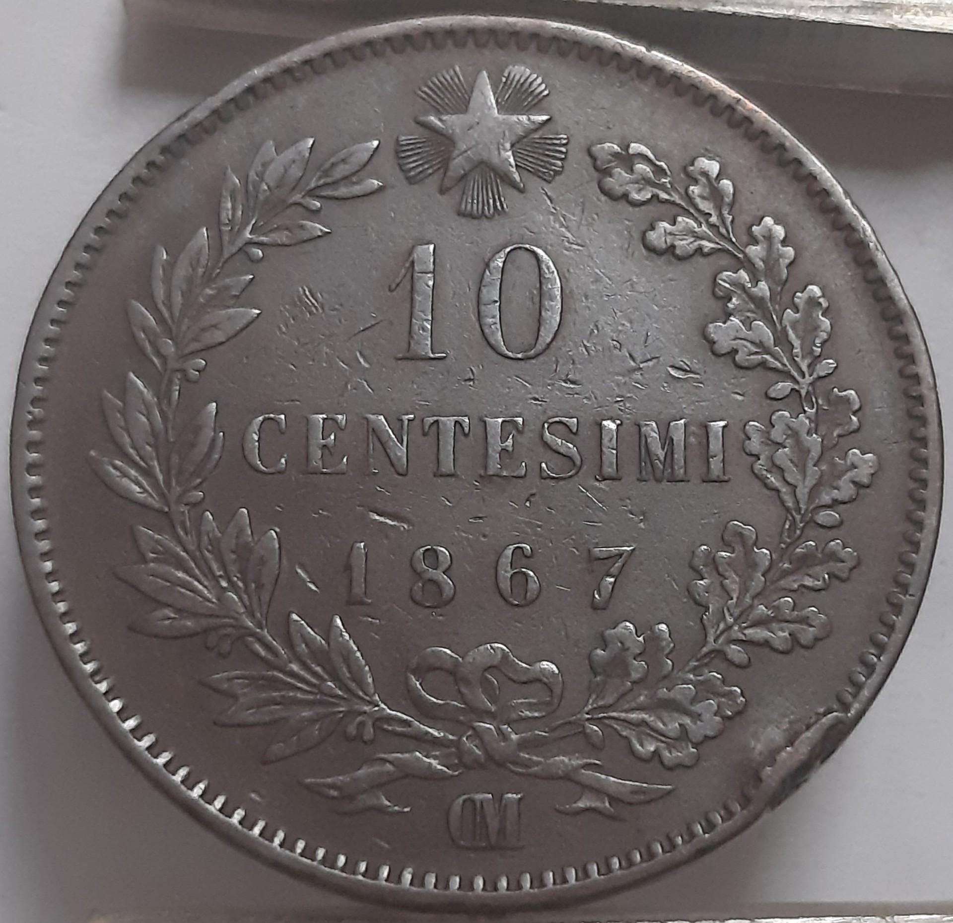 Italija 10 čentezimų 1867 OM KM#11 Varis (3726)