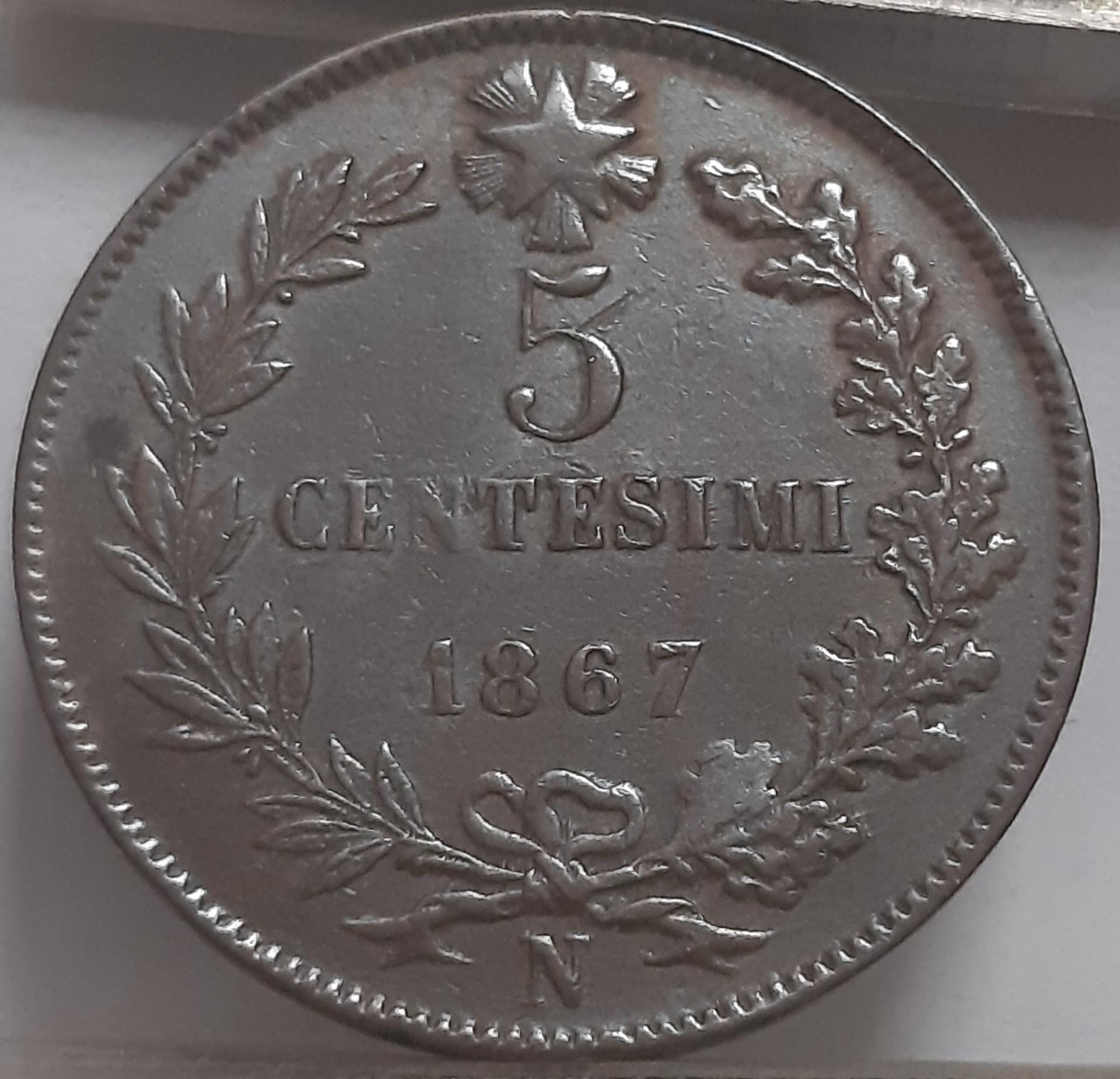 Italija 5 čentezimai 1867 N KM#3 Varis (3727)