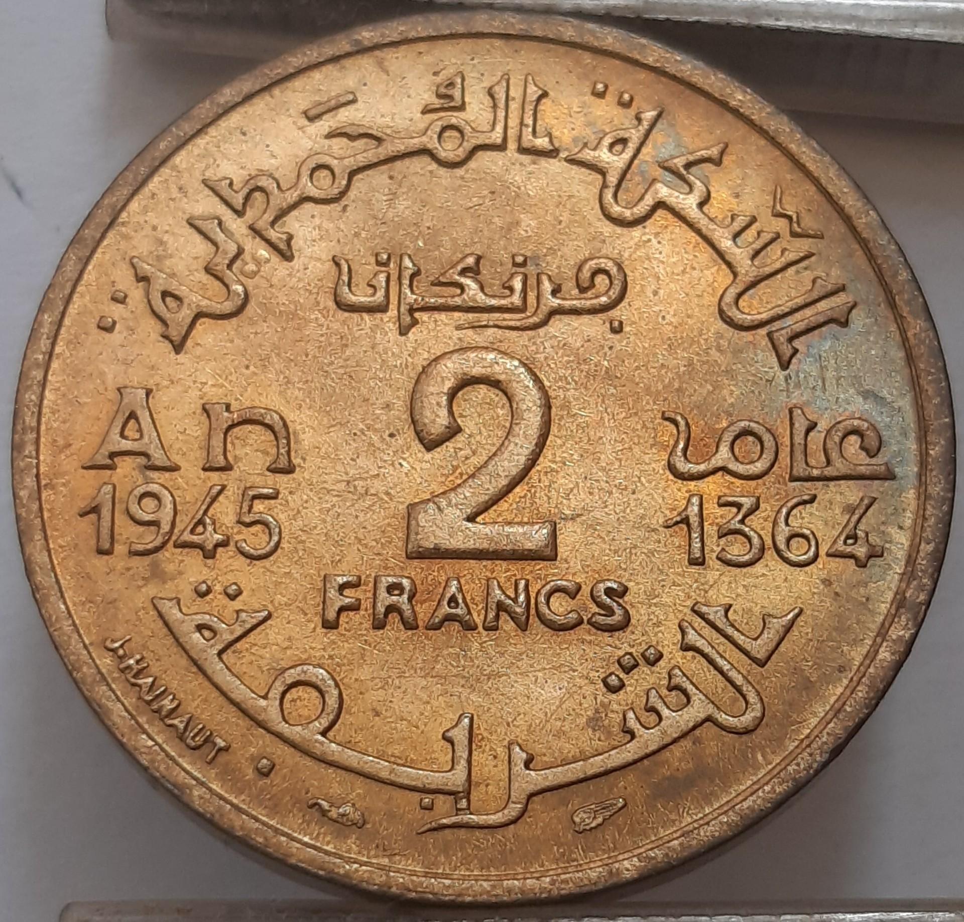 Marokas 2 frankai 1945 Y#42 (3748)