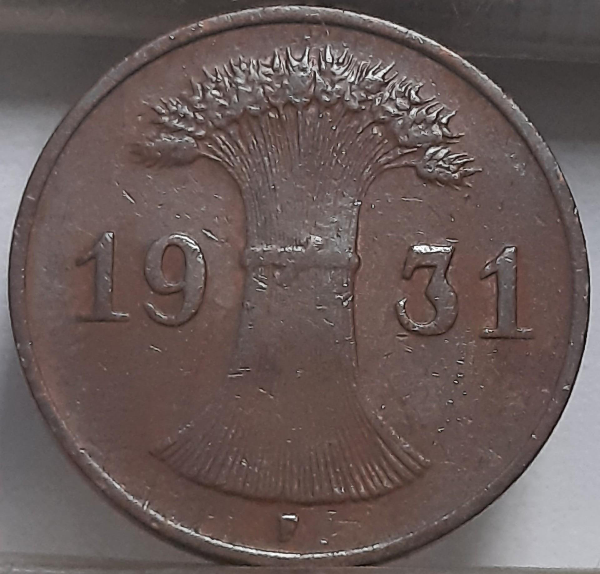 Vokietija 1 Reichspfenigas 1931 F KM#37 Bronza (3763)