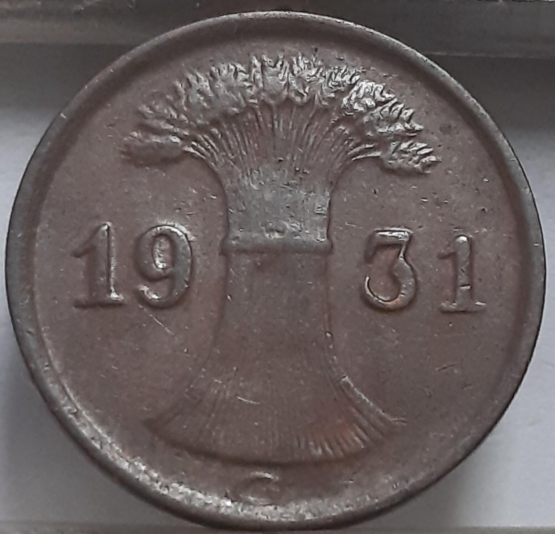 Vokietija 1 Reichspfenigas 1931 G KM#37 (3765)