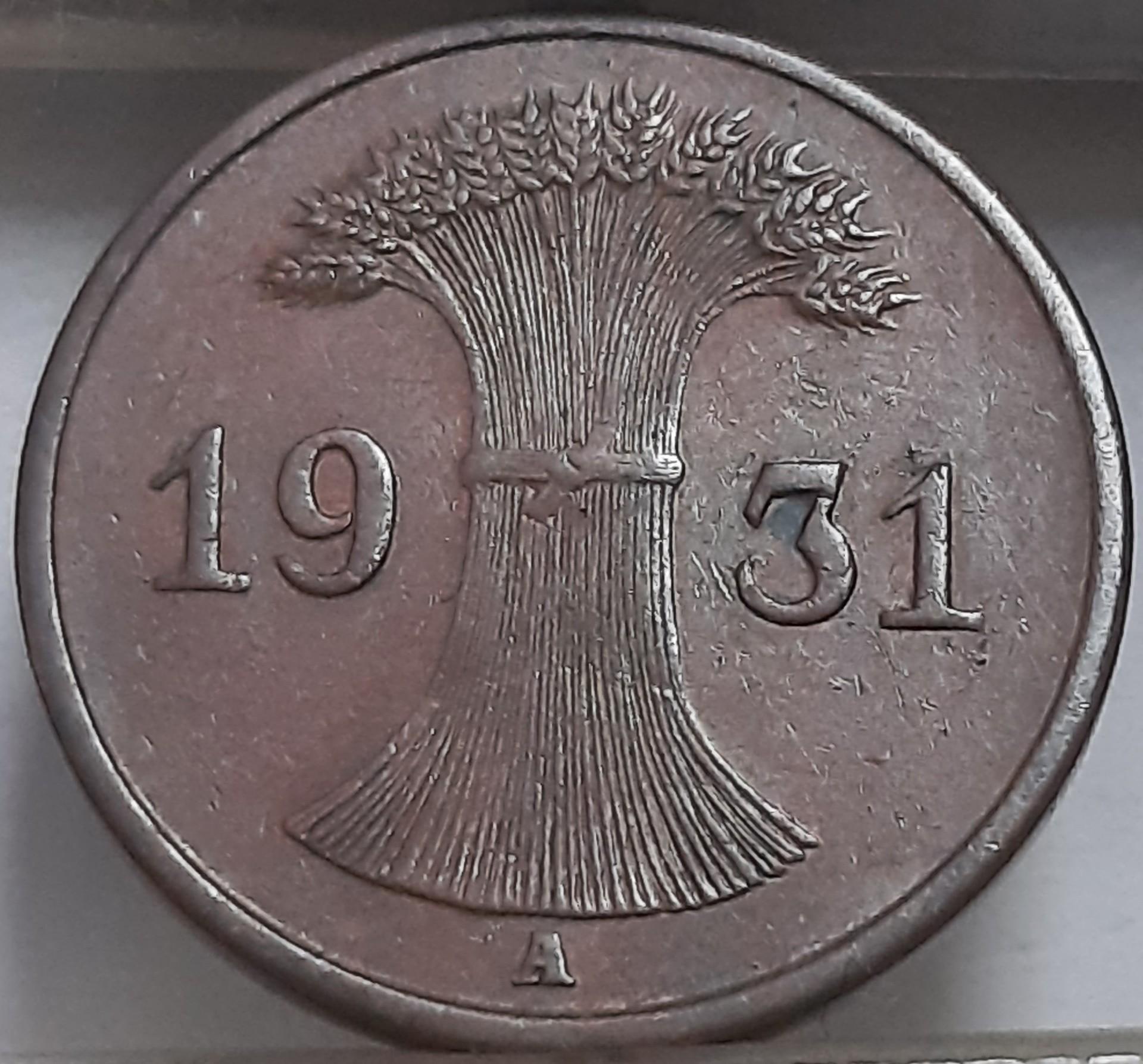 Vokietija 1 Reichspfenigas 1931 A KM#37 Bronza (3766)