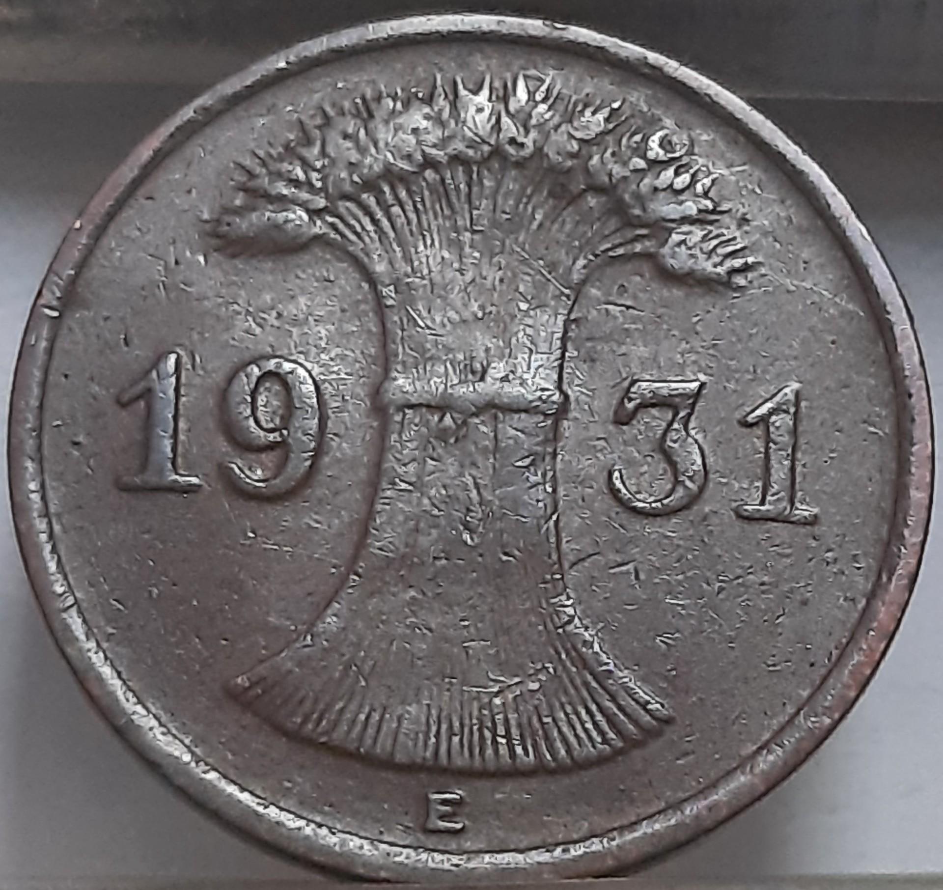 Vokietija 1 Reichspfenigas 1931 E KM#37 Bronza(3767)