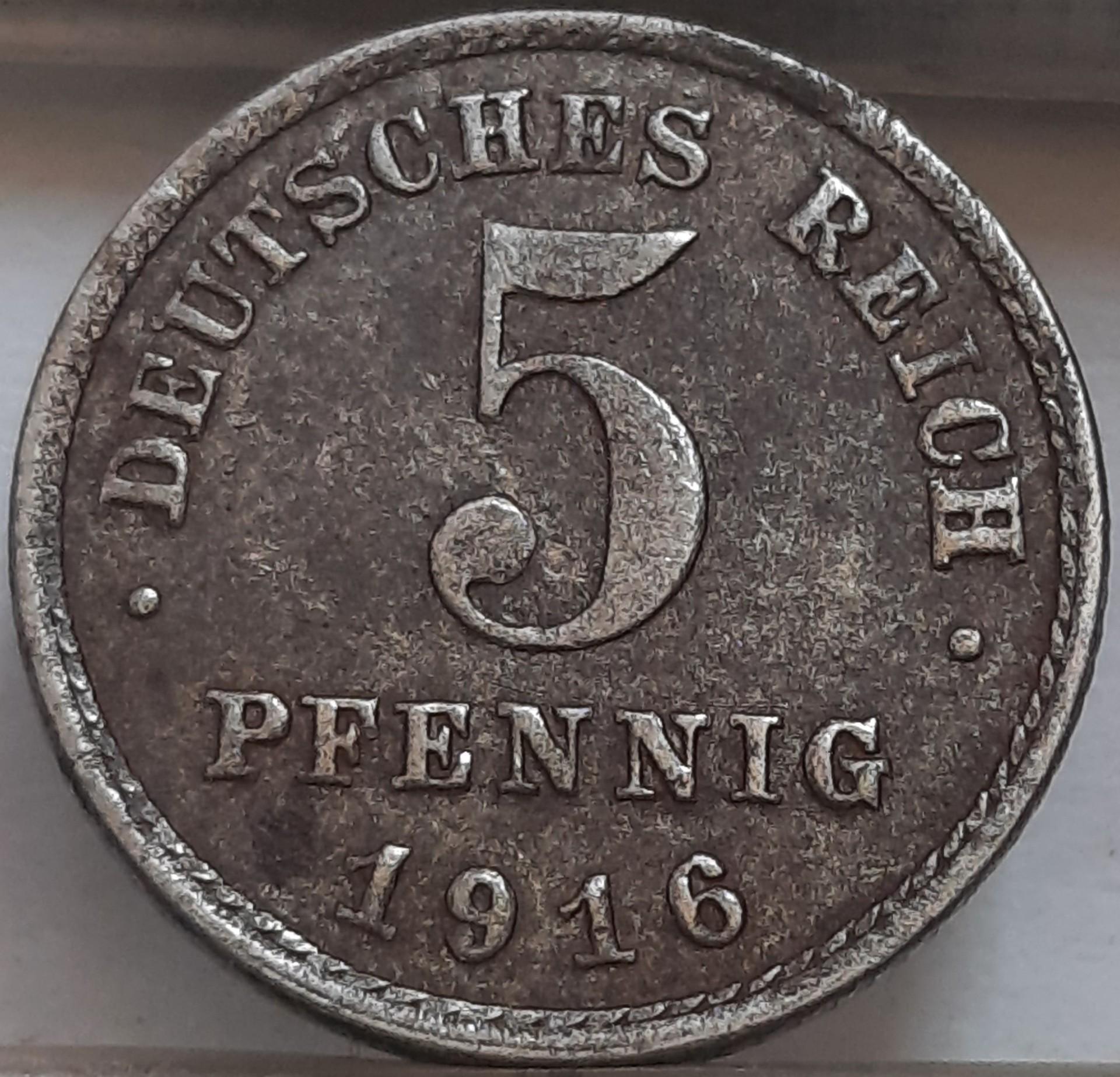 Vokietija 5 Pfenigai 1916 J KM#19 (3780)