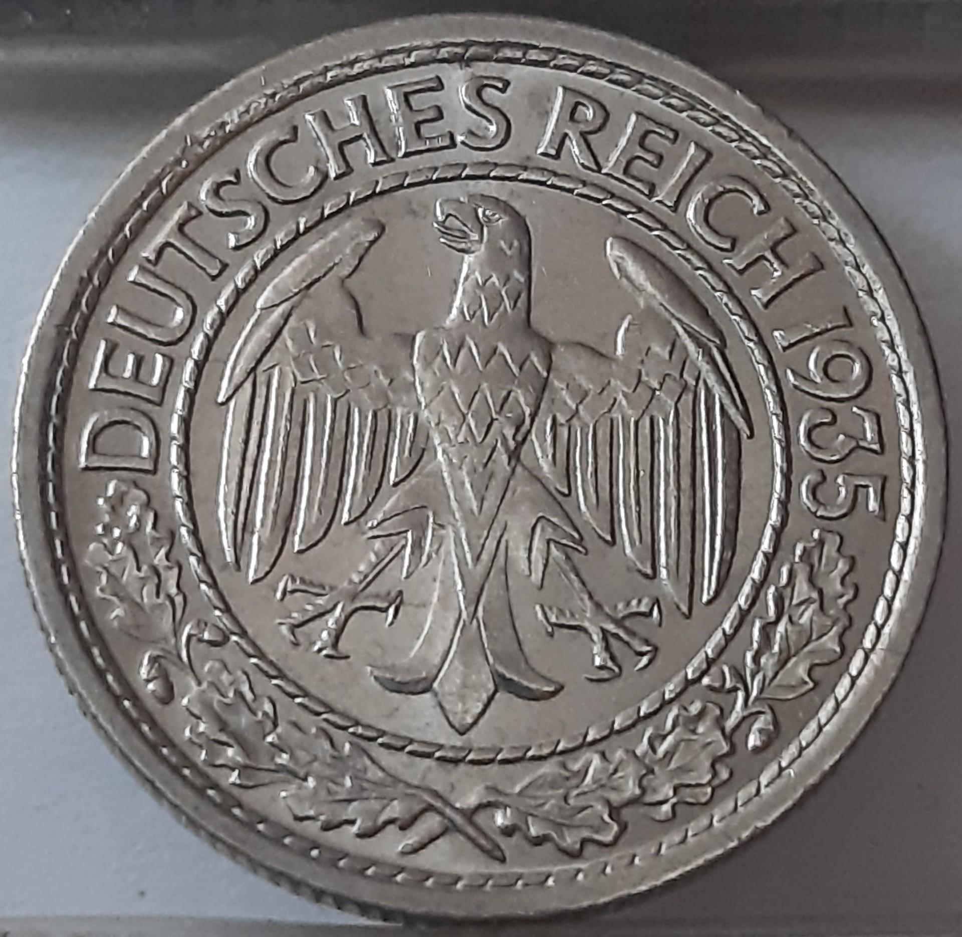 Vokietija 50 Reichspfenigų 1935 J KM#49 Nikelis (3788)