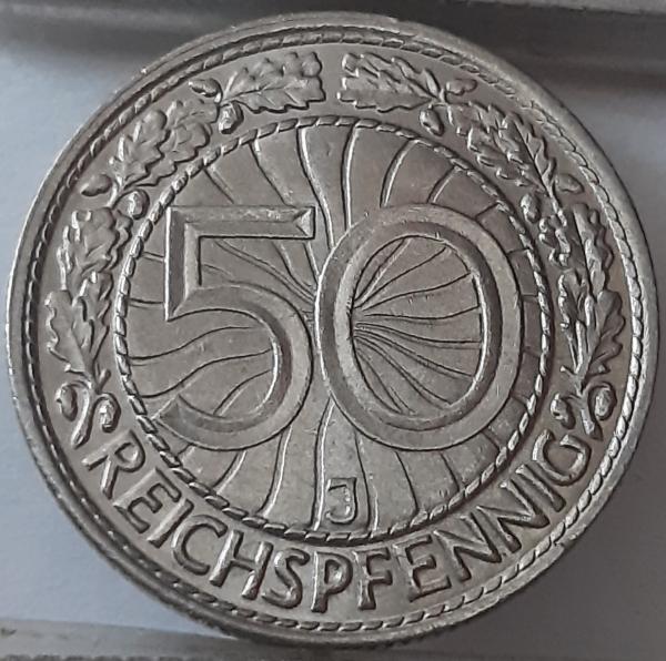 Vokietija 50 Reichspfenigų 1935 J KM#49 Nikelis (3788)