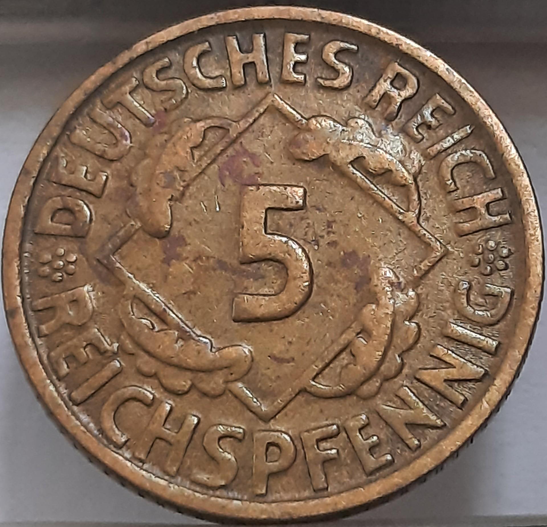 Vokietija 5 Reichspfenigai 1925 D KM#39 (3805)