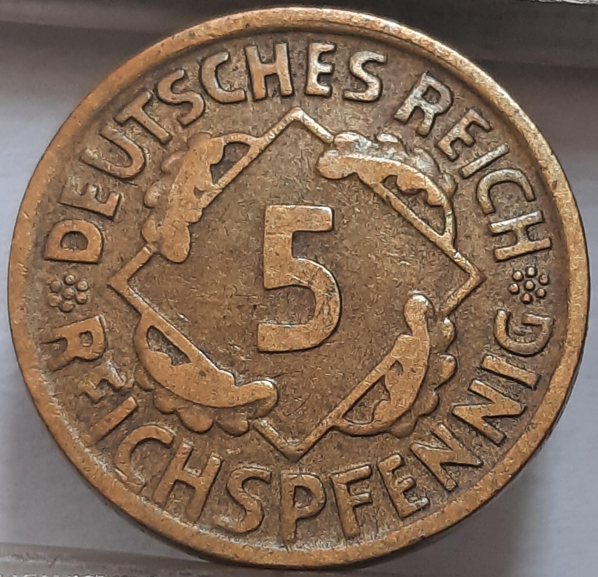 Vokietija 5 Reichspfenigai 1924 D KM#39 (3800)