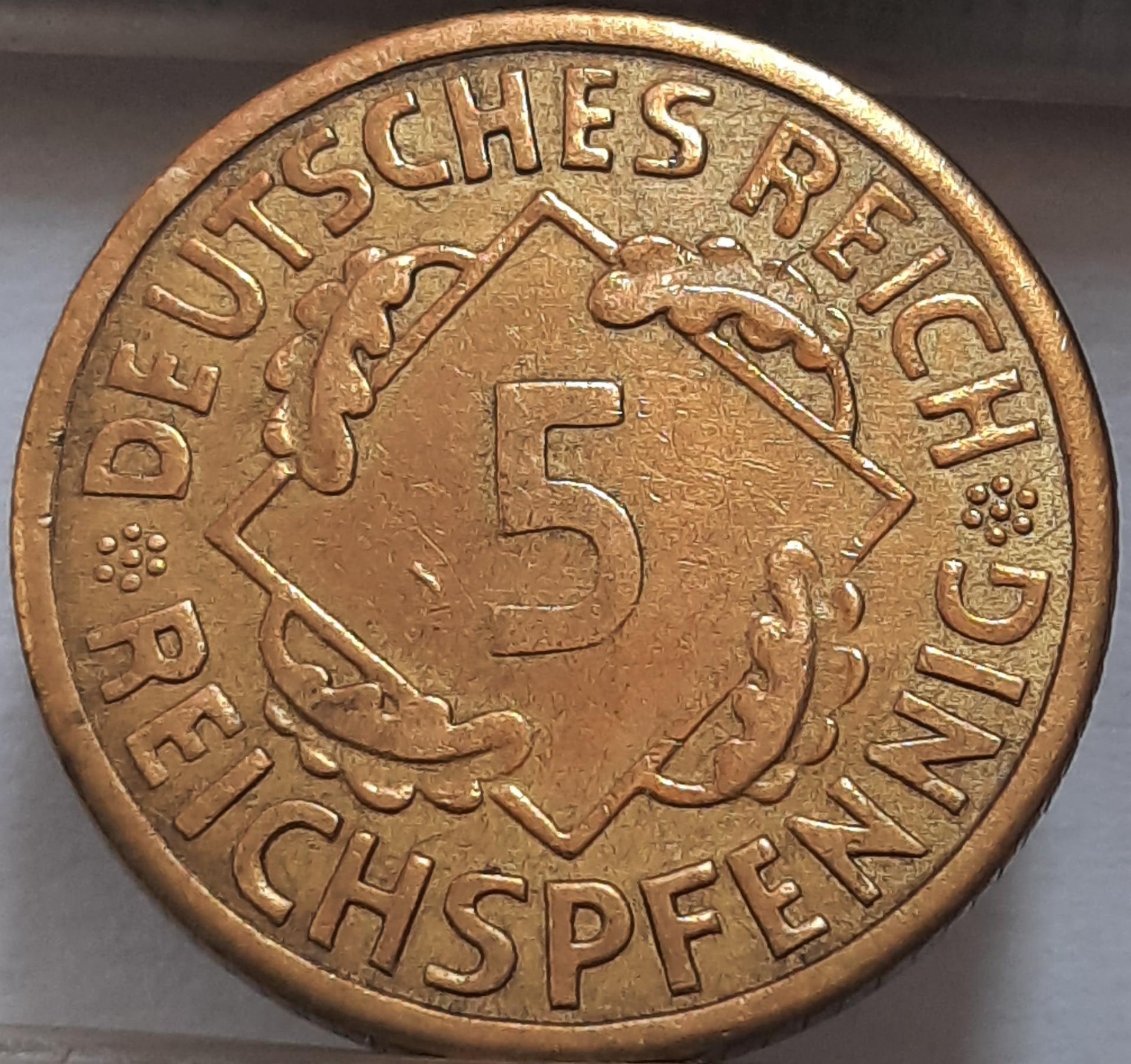 Vokietija 5 Reichspfenigai 1924 A KM#39 (3801)