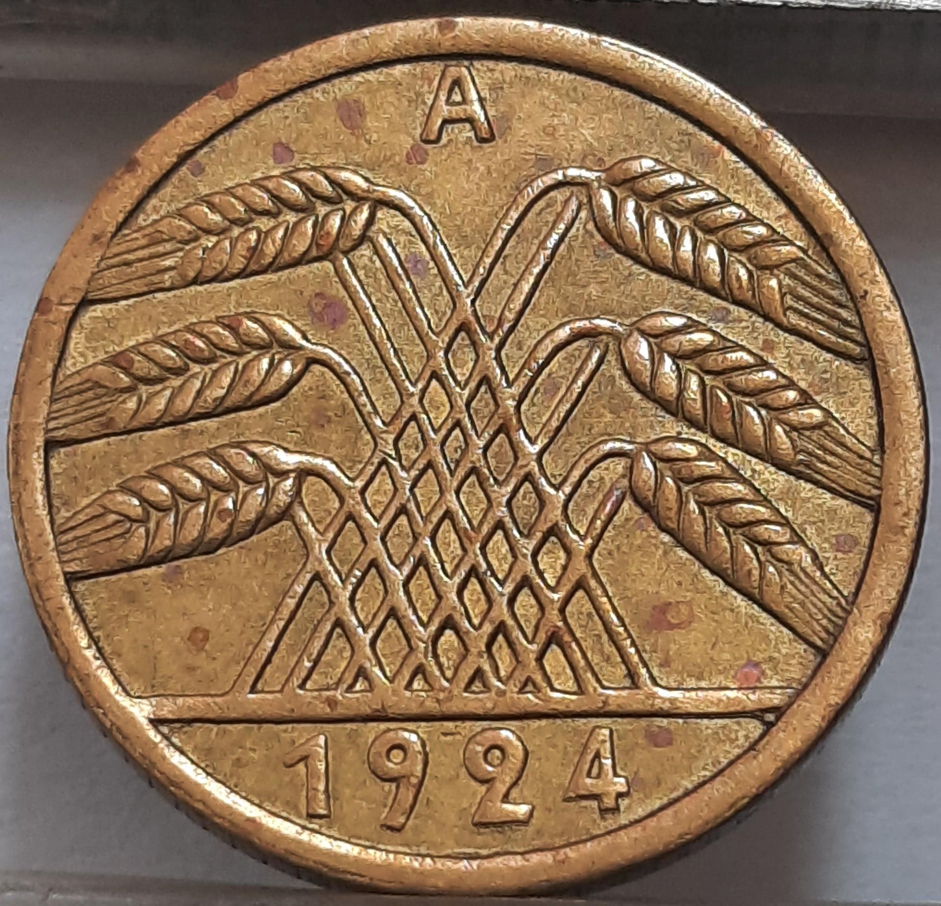 Vokietija 5 Reichspfenigai 1924 A KM#39 (3801)