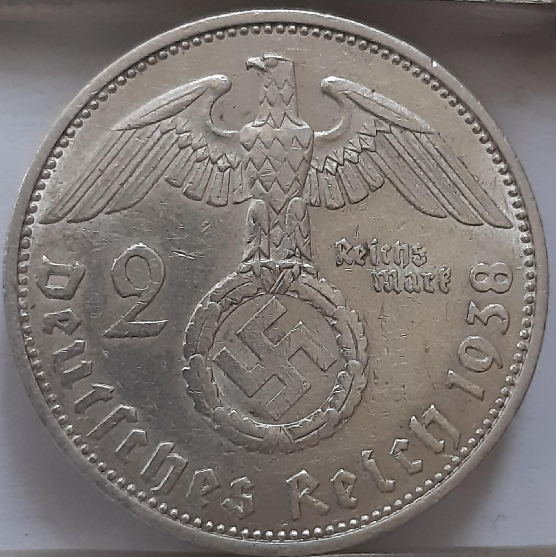 Trečiasis Reichas 2 Reichsmarkės 1938 A KM#93 (3809)