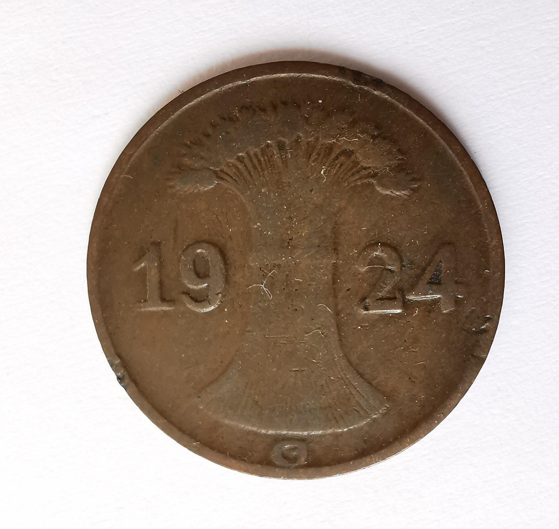 Vokietija 1 pf 1924 G