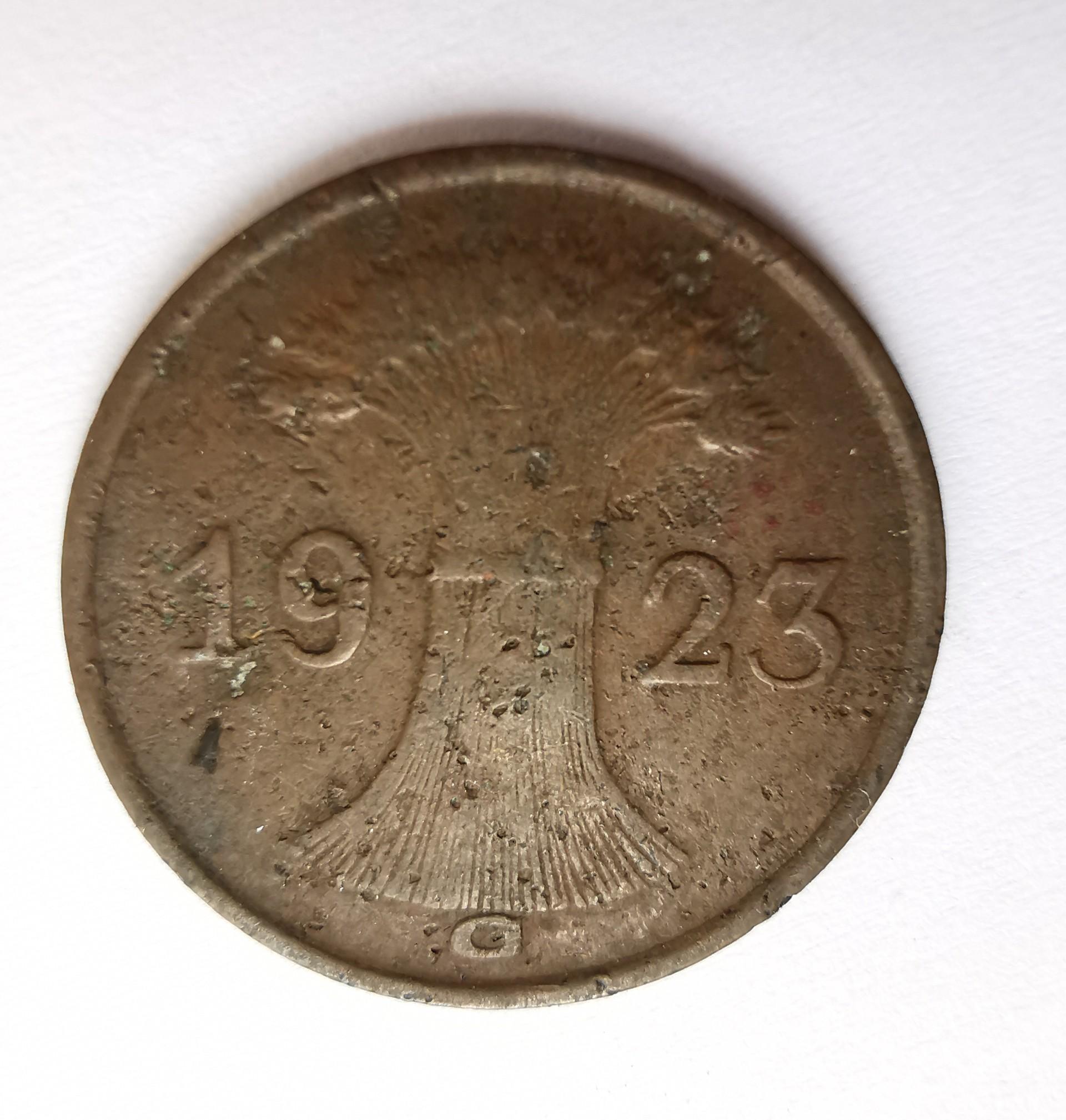 Vokietija 1 pf 1923 G