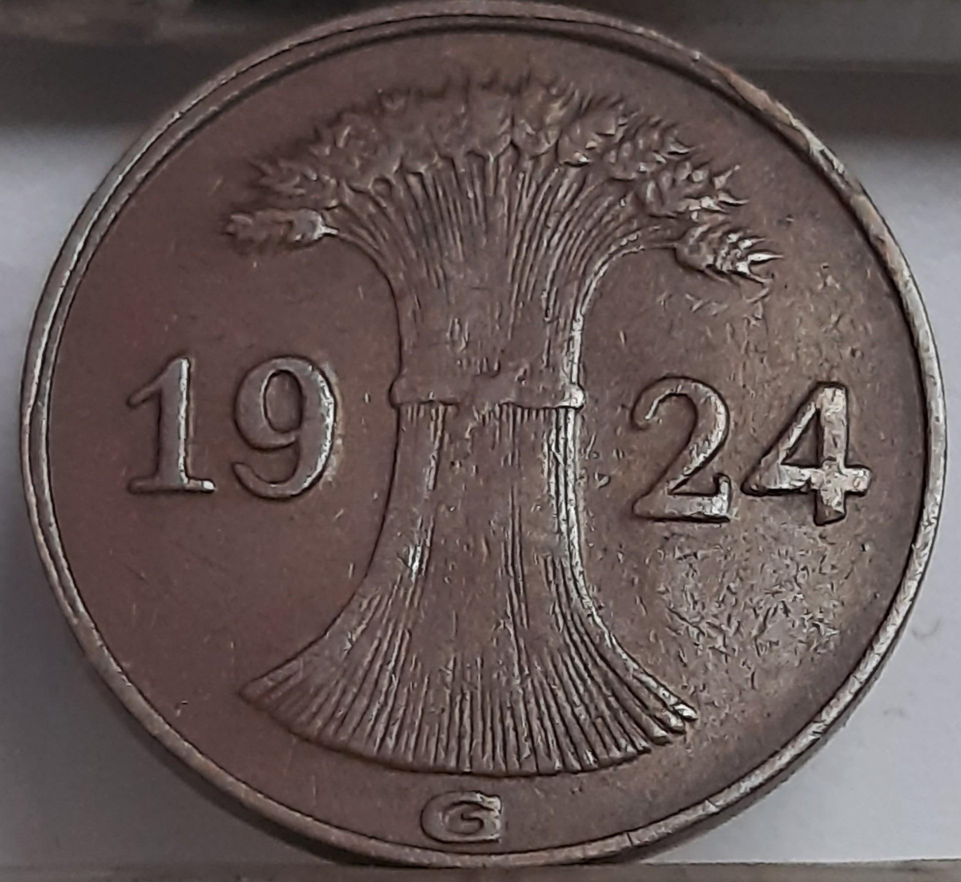 Vokietija 1 Reichspfenigas 1924 G KM#37 (3910)