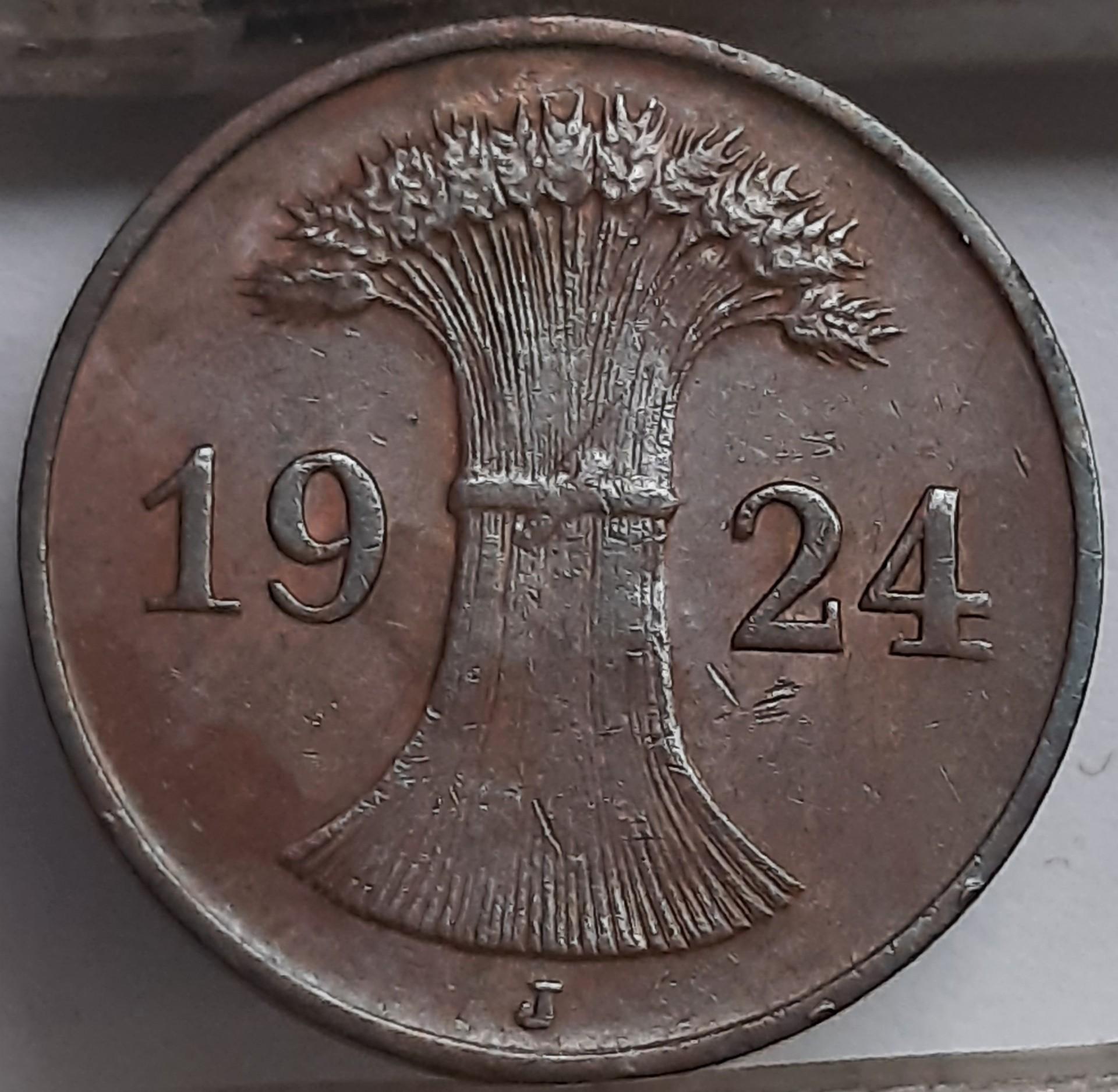 Vokietija 1 Reichspfenigas 1924 J KM#37 (3909)