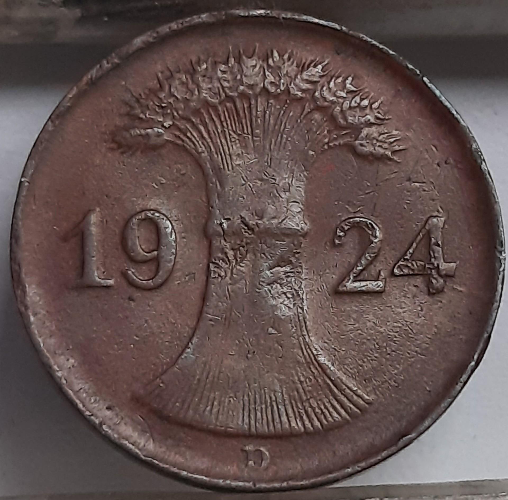 Vokietija 1 Reichspfenigas 1924 D KM#37 (3907)