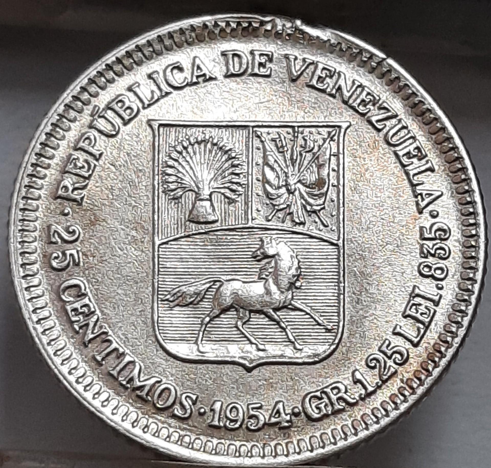 Venesuela 25 sentimai 1954 Y#35 Sidabras (3941)