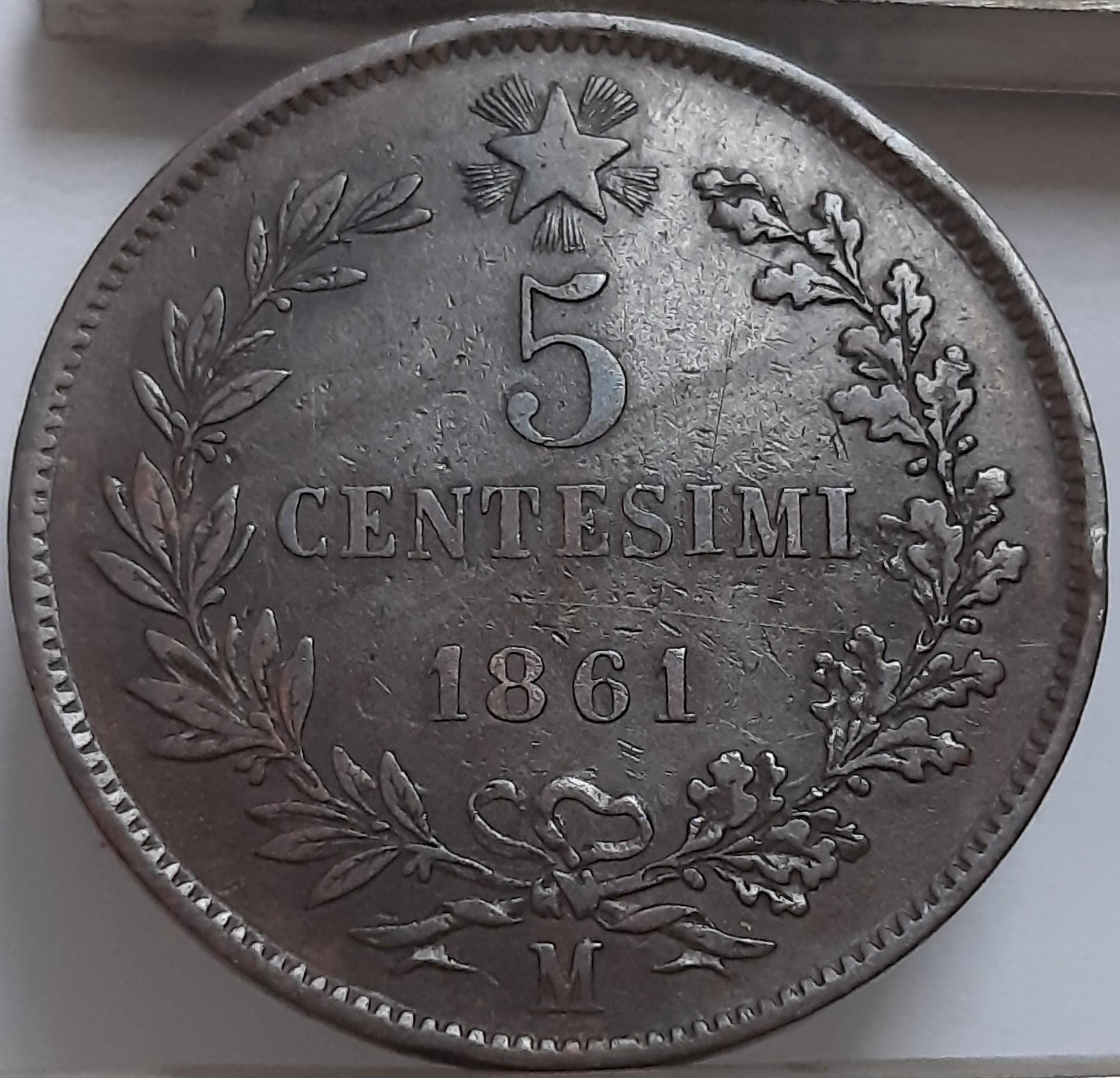 Italija 5 Čentezimai 1861 M KM#3 Varis (3954)