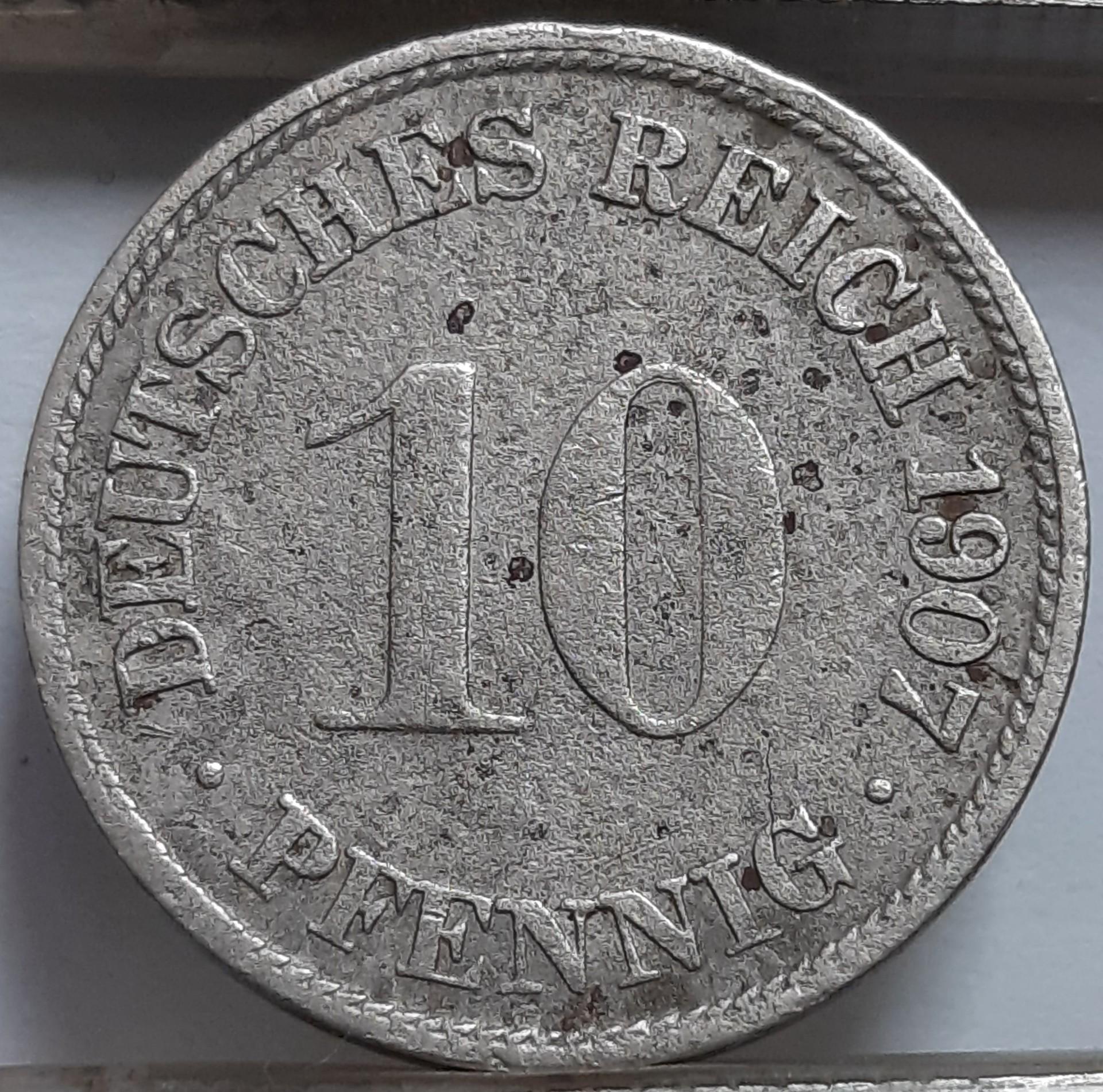 Vokietija 10 Pfenigų 1907 F KM#12 (3979)