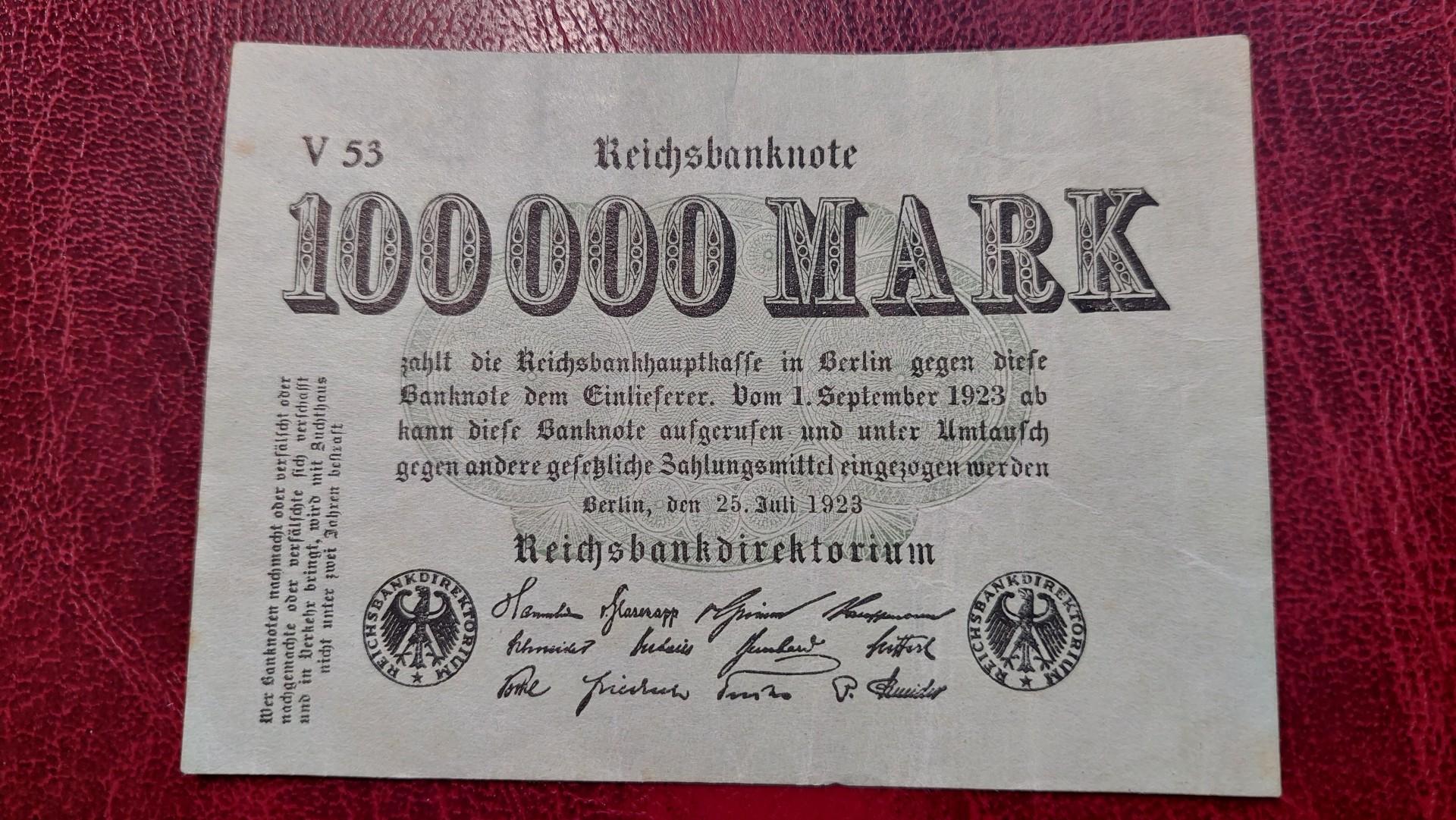 100,000 Mark 1923.07.25 Vokietija P-91a. E