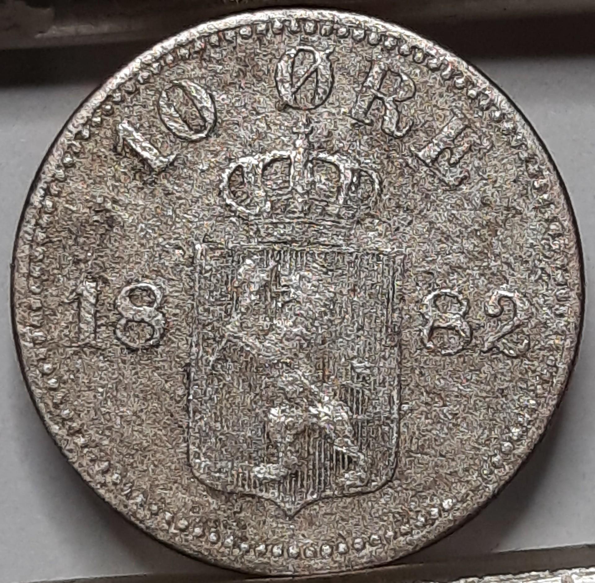 Norvegija 10 Erių 1882 KM#350 Sidabras (4079)