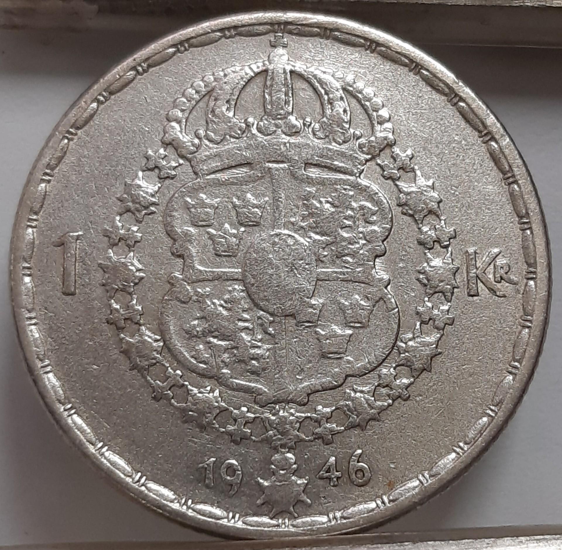 Švedija 1 Krona 1946 KM#814 Sidabras (4082)