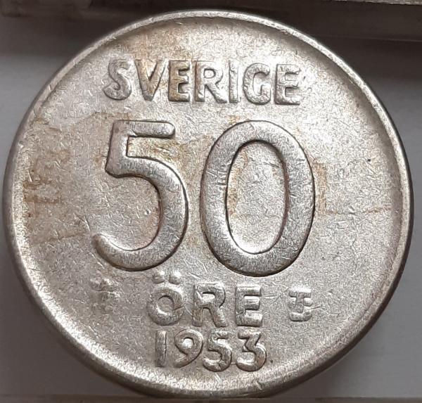 Švedija 50 Erių 1953 KM#825 Sidabras (4085)