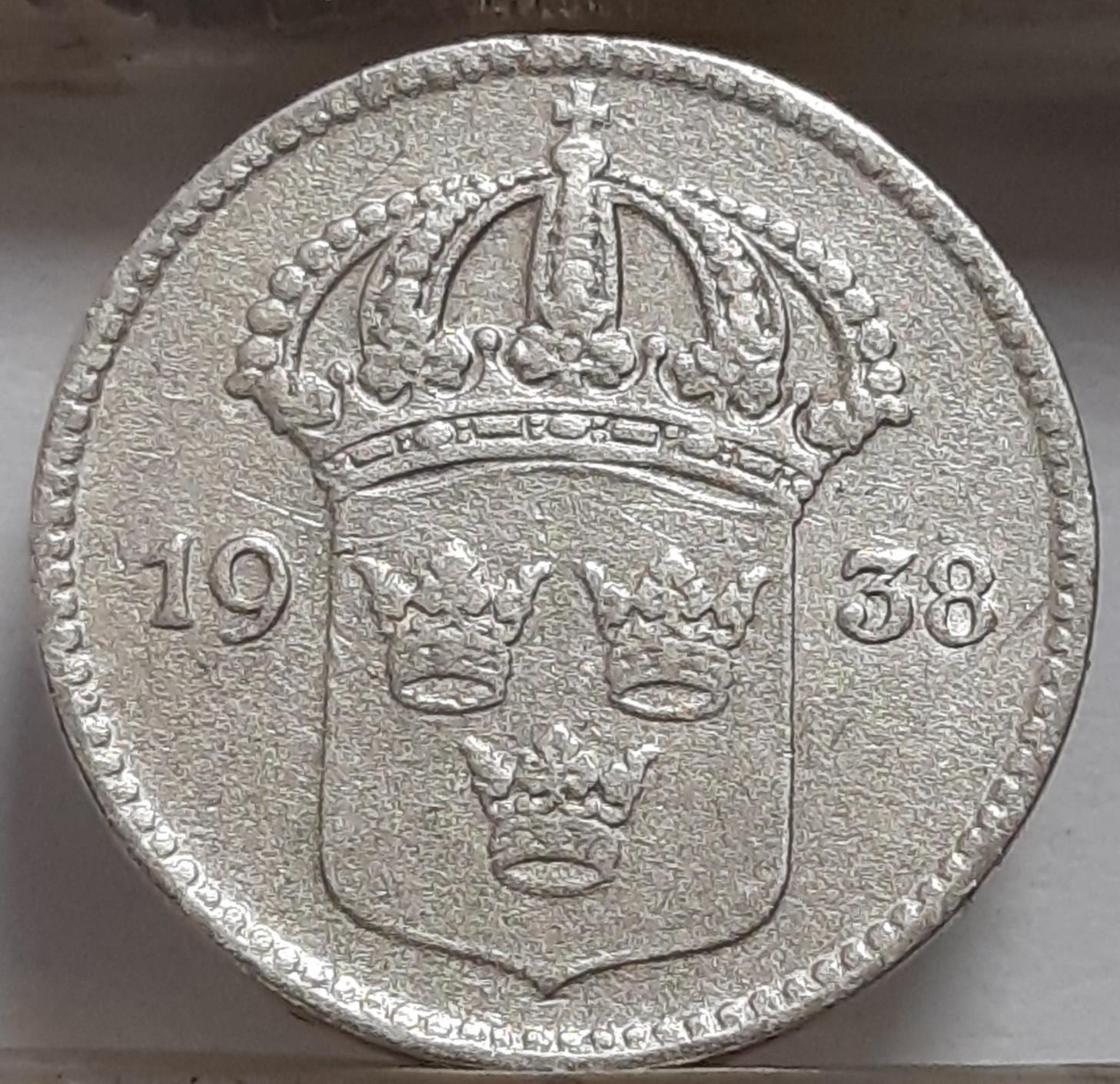 Švedija 10 Erių 1938 KM#780 Sidabras (4087)