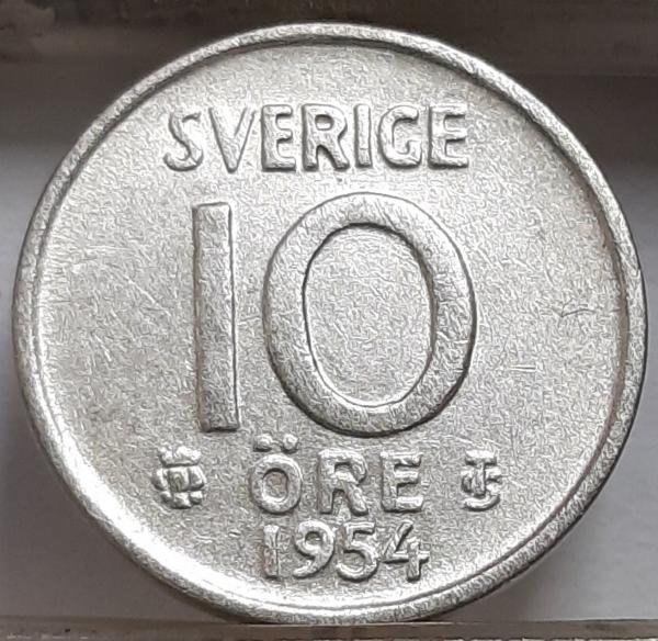 Švedija 10 Erių 1954 KM#823 Sidabras (4088)
