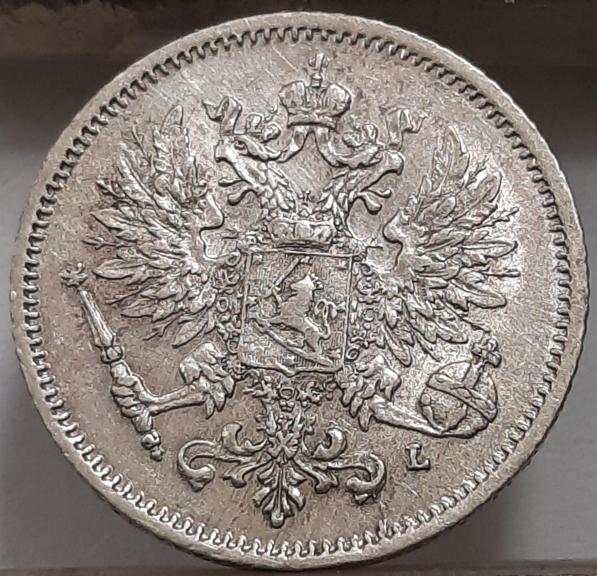 Suomija 25 Pensai 1909 KM#6.2 Sidabras (4152)