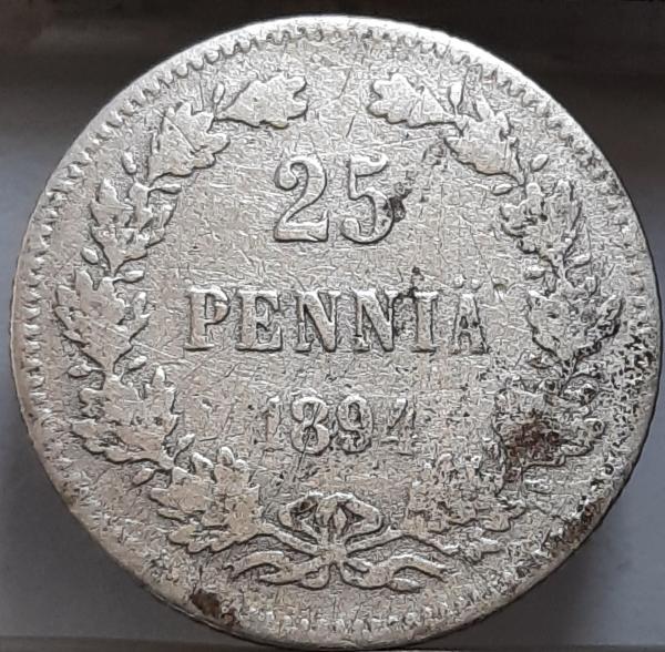 Suomija 25 Pensai 1894 KM#6.2 Sidabras (4199)