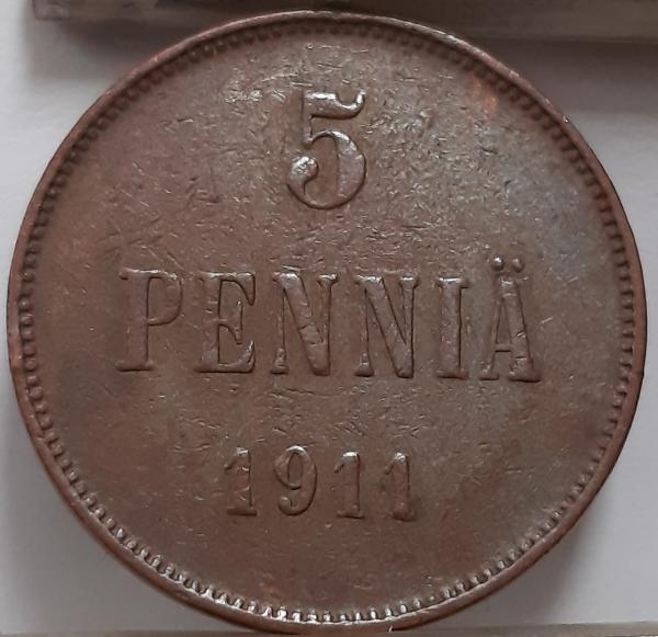 Suomija 5 Pensai 1911 KM#15 Varis (4216)