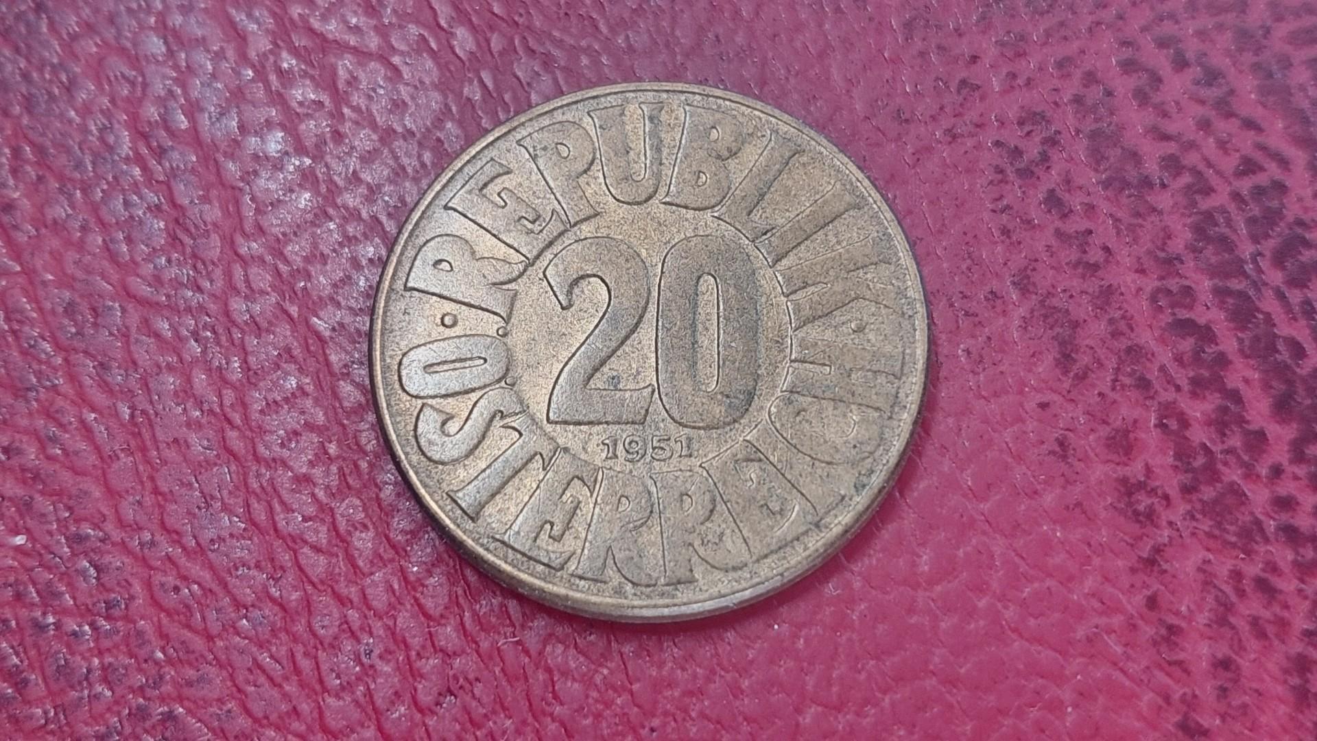 Austrija 20 grošenų, 1951 KM# 287