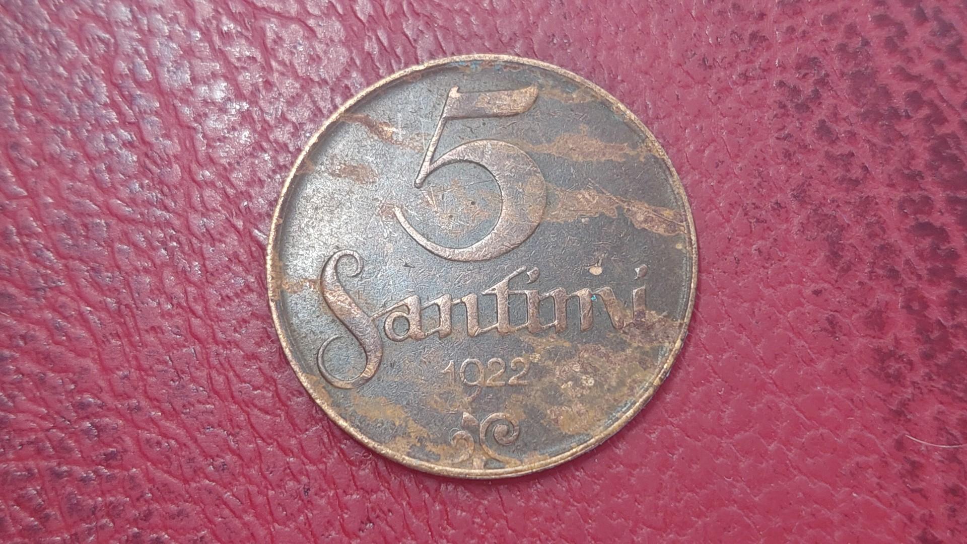 Latvija 5 santimai, 1922 KM# 3