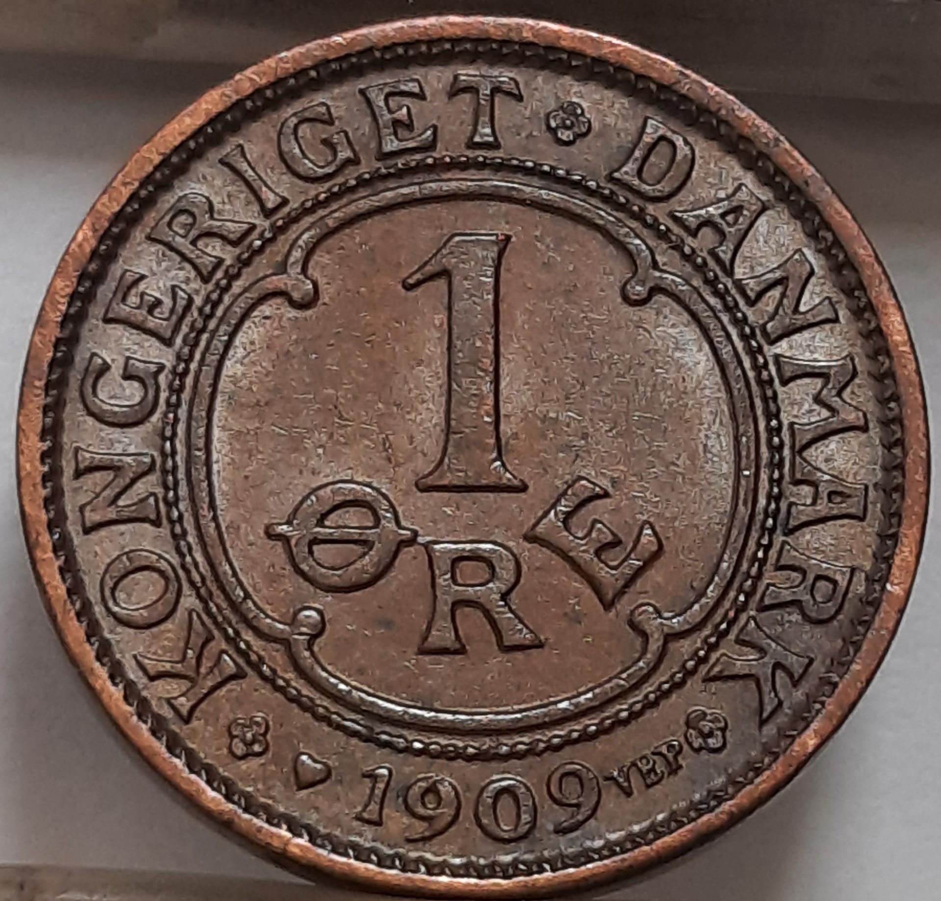 Danija 1 Erė 1909 KM#804 Bronza (4181)