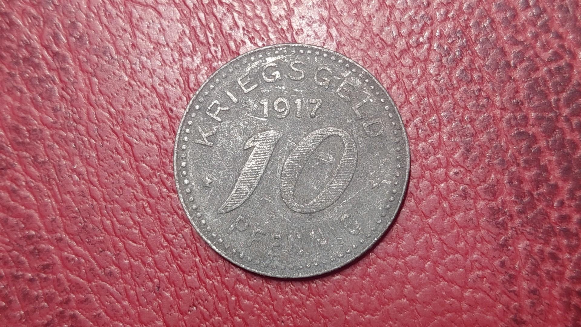 10 Pfennig 1917 Barmen Notgeld Vokietija Cinkas