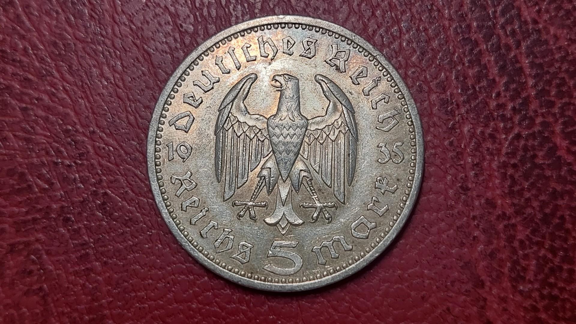 Trečiasis Reichas 5 reichsmarkės, 1935A KM# 86 AG