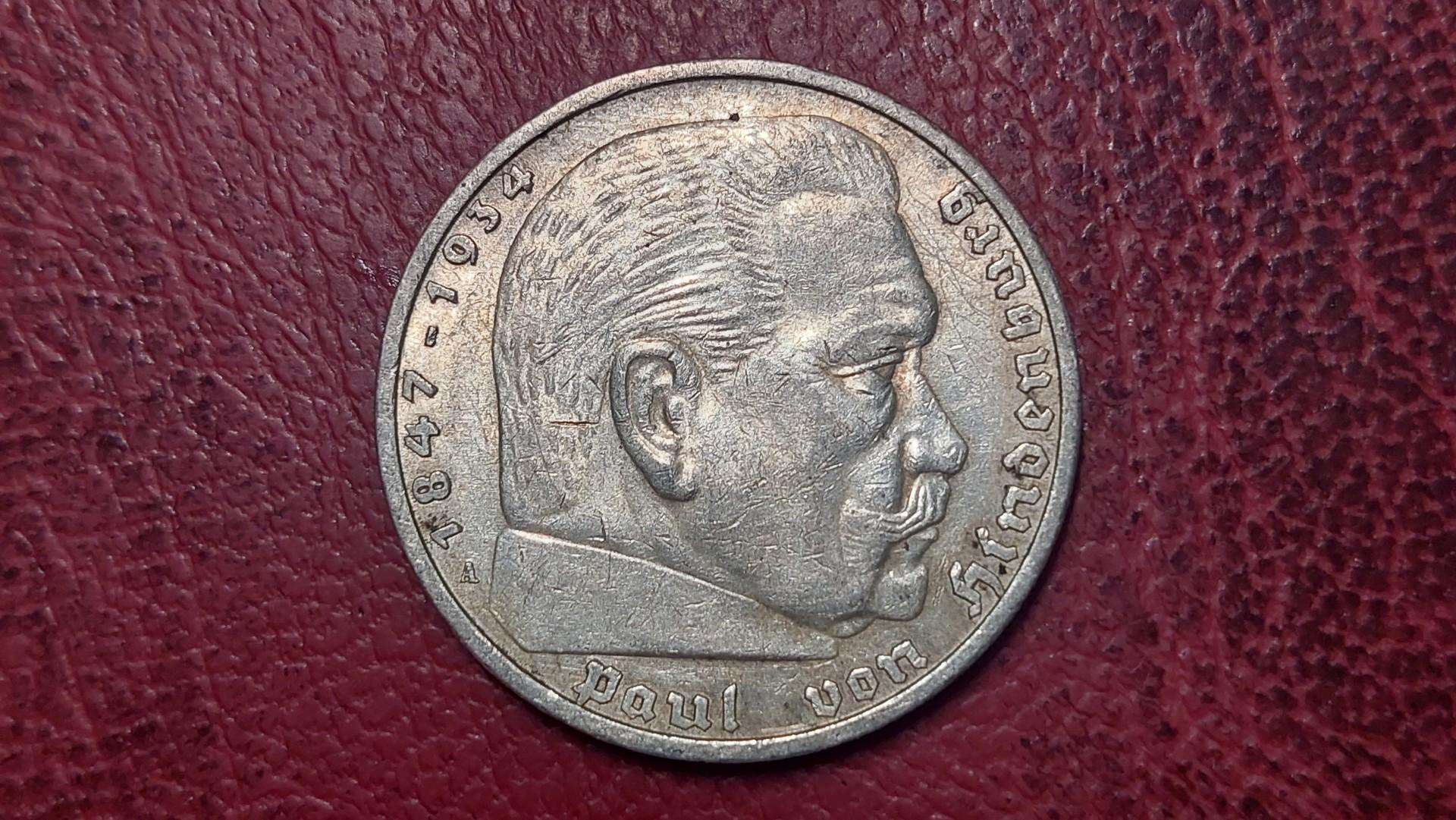 Trečiasis Reichas 5 reichsmarkės, 1935A KM# 86 AG