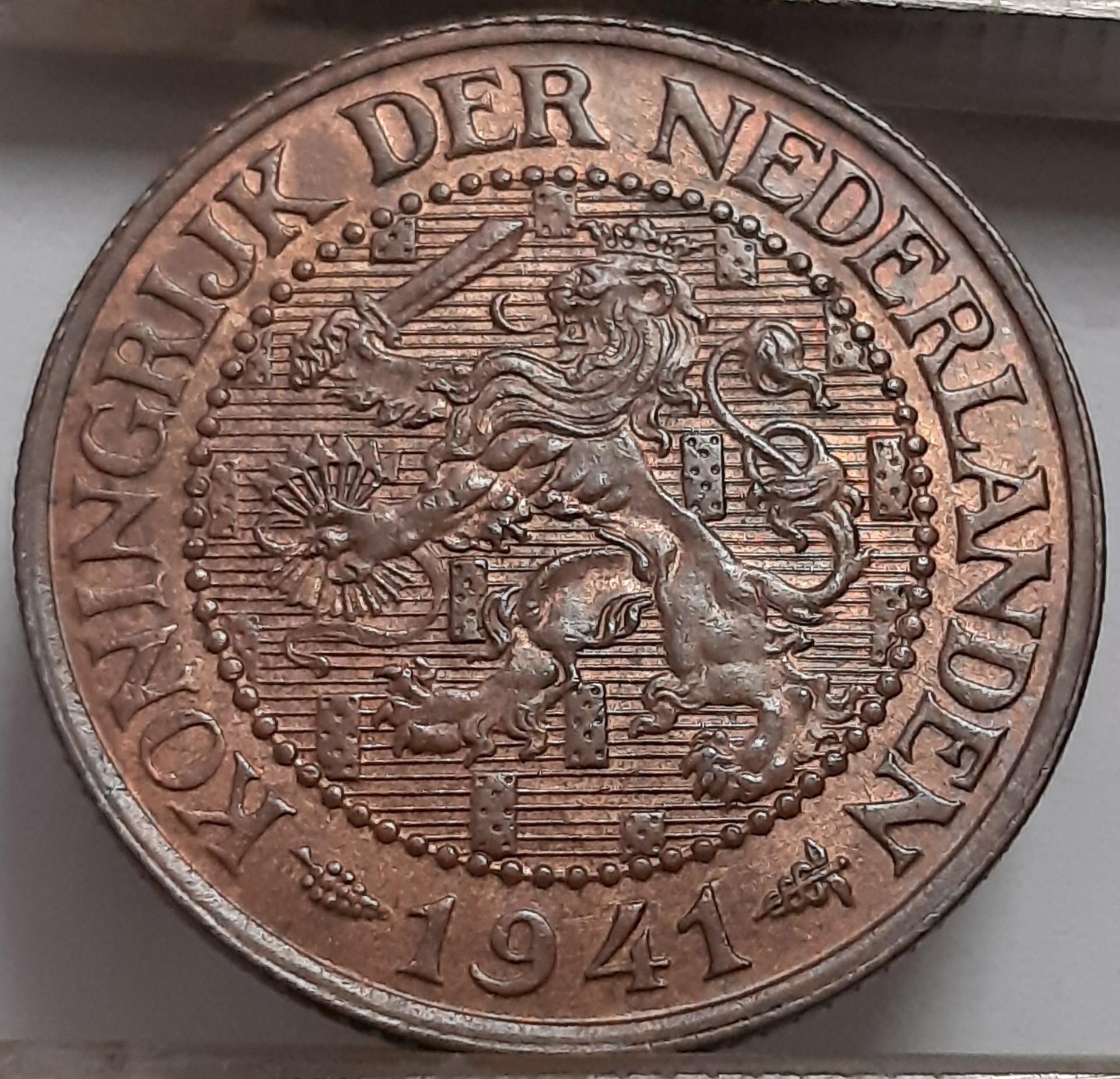 Nyderlandai 2½ Cento 1941 KM#150 Bronza (4235)