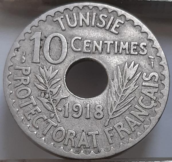 Tunisas 10 Santimų 1918 KM#243 Bronza (4266)