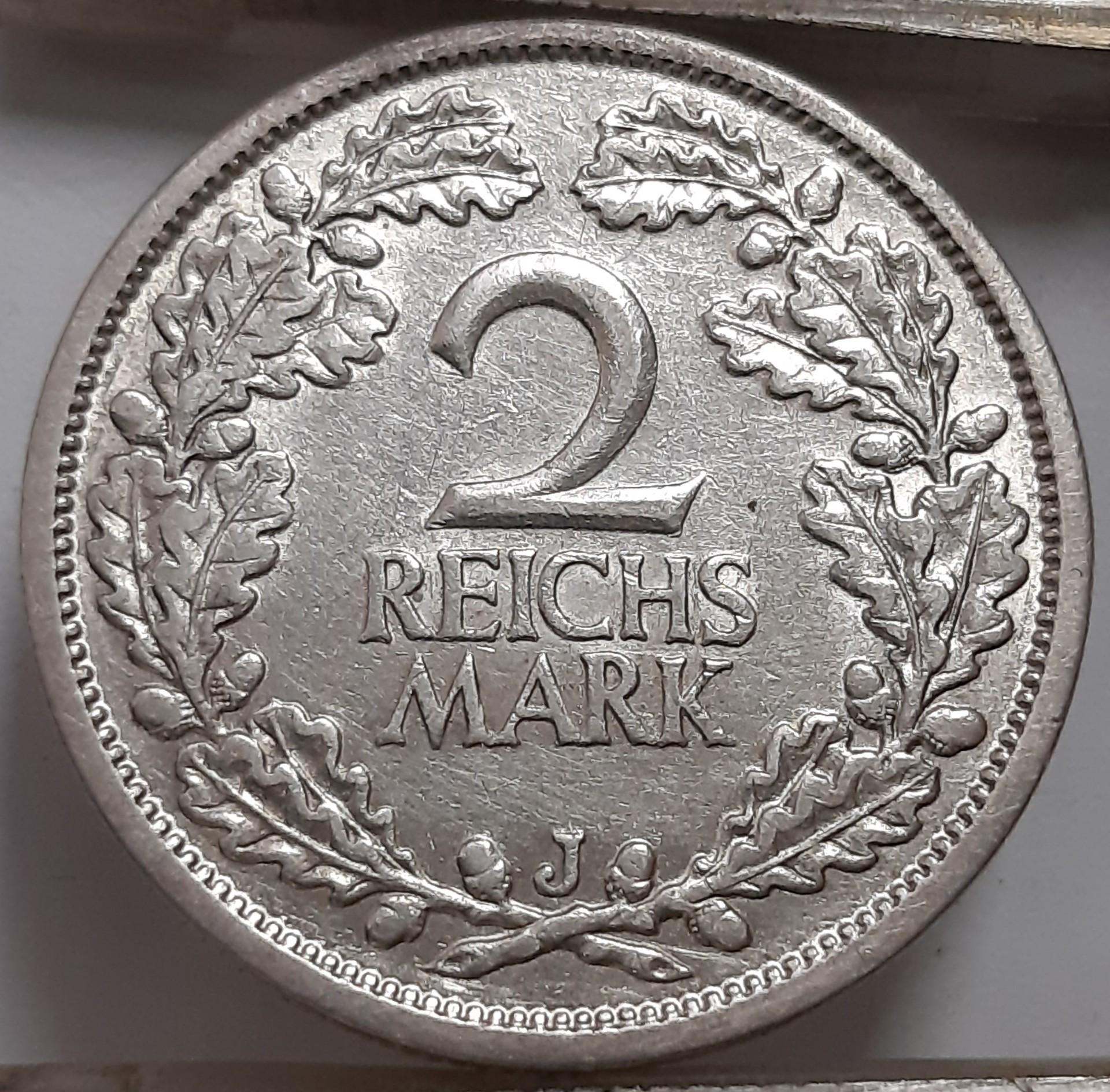 Vokietija 2 Reichsmarkės 1926 J KM#45 RETA (4286)