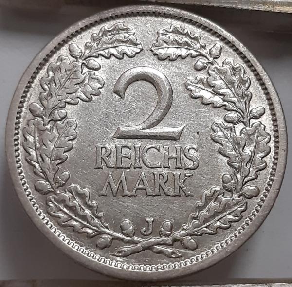 Vokietija 2 Reichsmarkės 1926 J KM#45 RETA (4286)