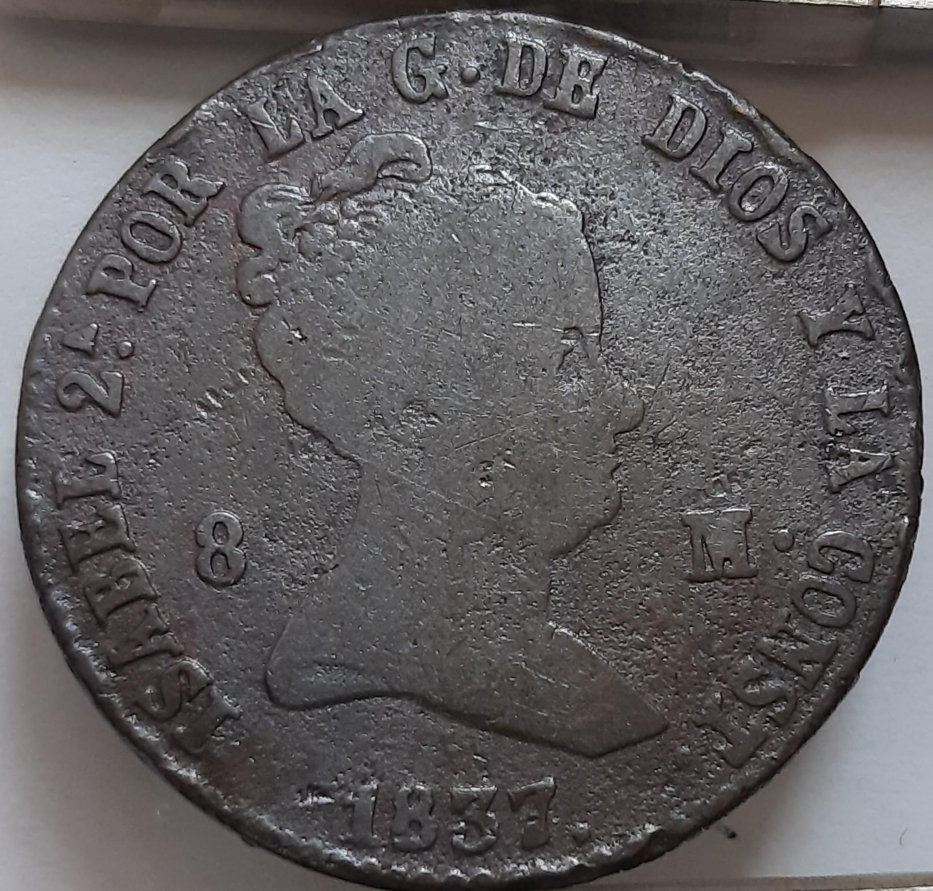 Ispanija 8 Maravedžiai 1837 A KM#531 Varis (4291)