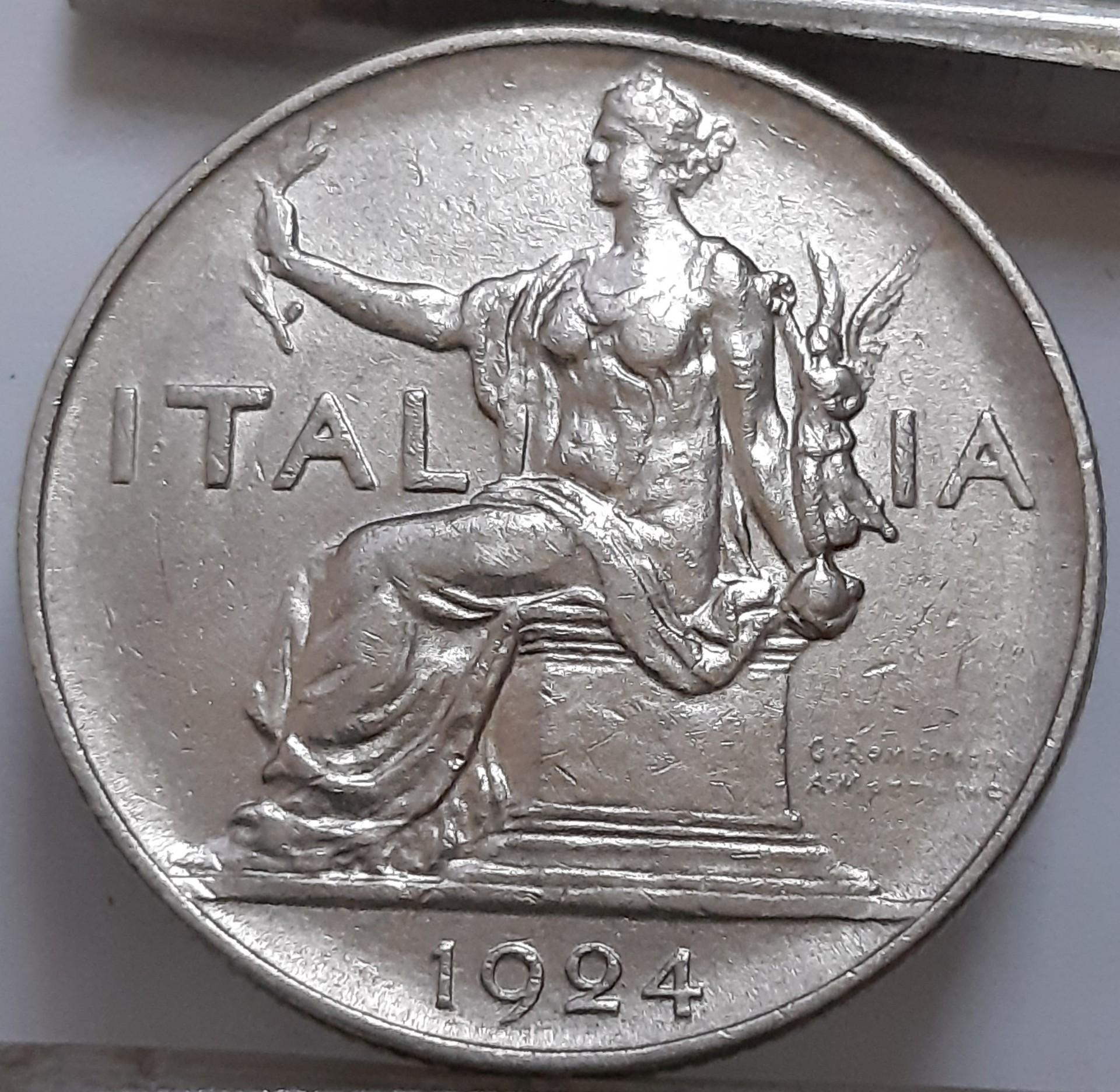 Italija 1 Lira 1924 KM#62 Nikelis (4311)