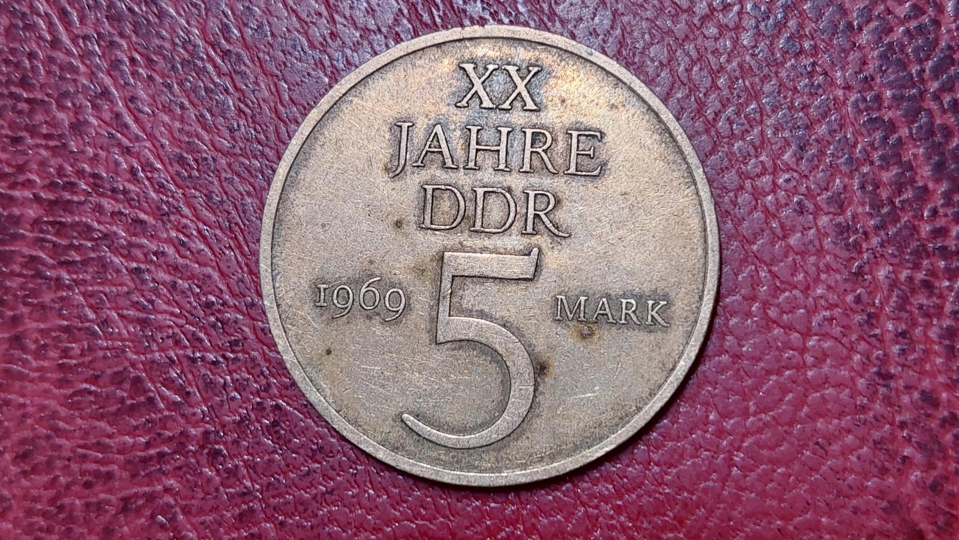 Vokietija - VDR 5 markės, 1969 KM# 22 VDR 20 metų