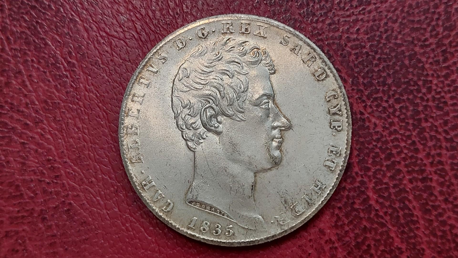 Sardinija 5 liros, 1835 KOPIJA