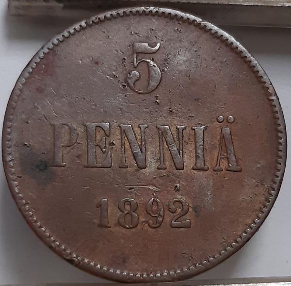 Suomija 5 Pensai 1892 KM#11 Varis (4356)