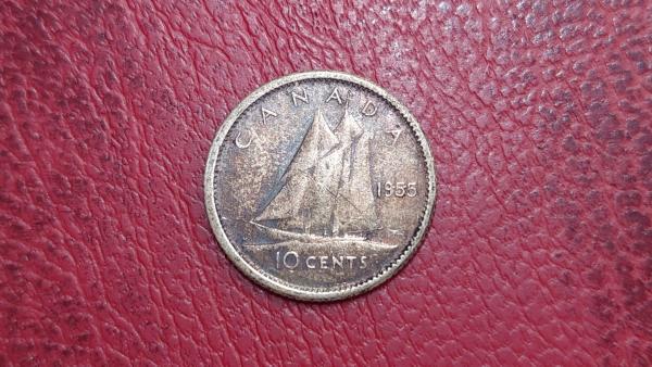 Kanada 10 centų, 1955 KM# 51 AG 0.800