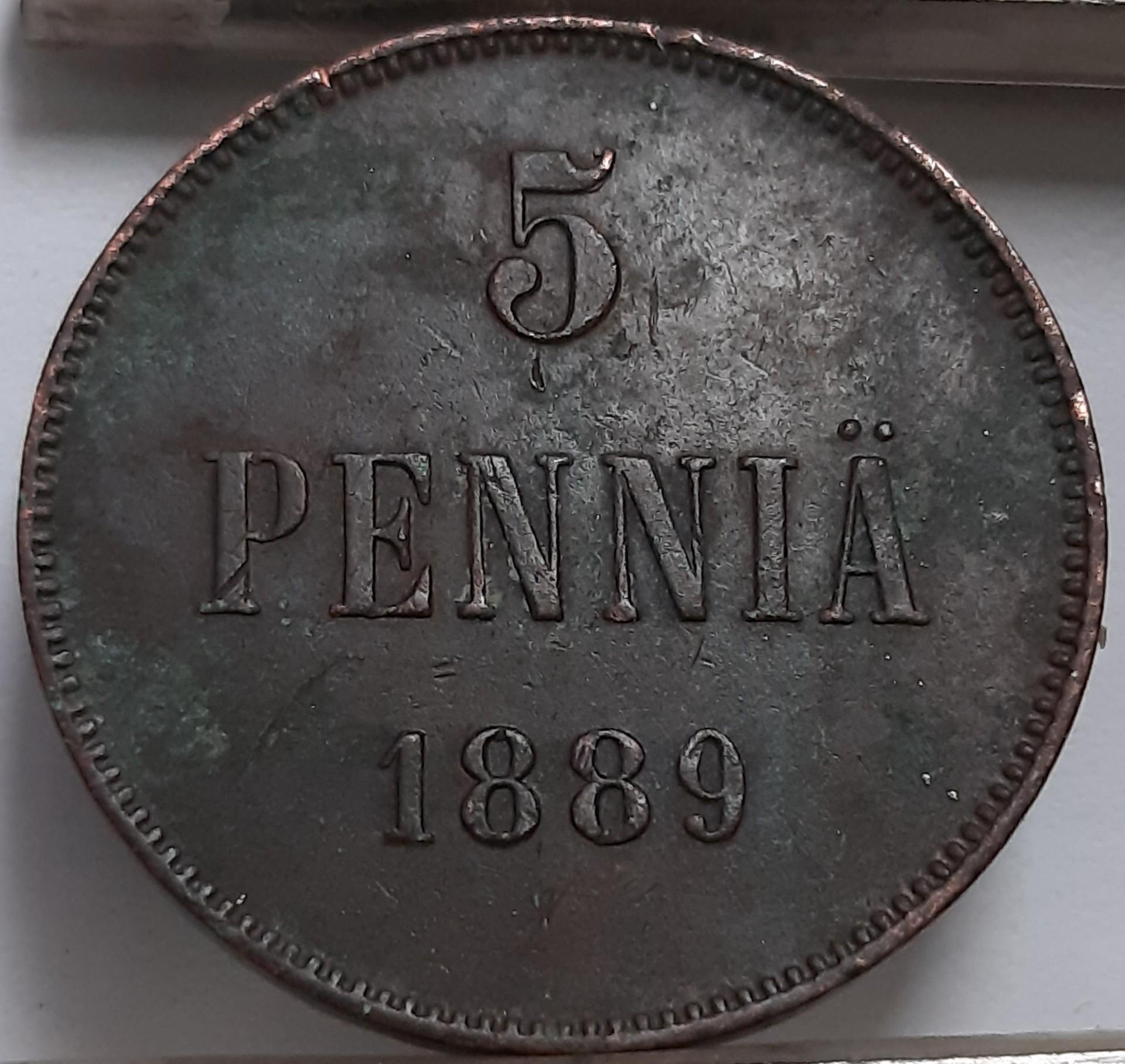 Suomija 5 Pensai 1899 KM#15 Varis (4360)