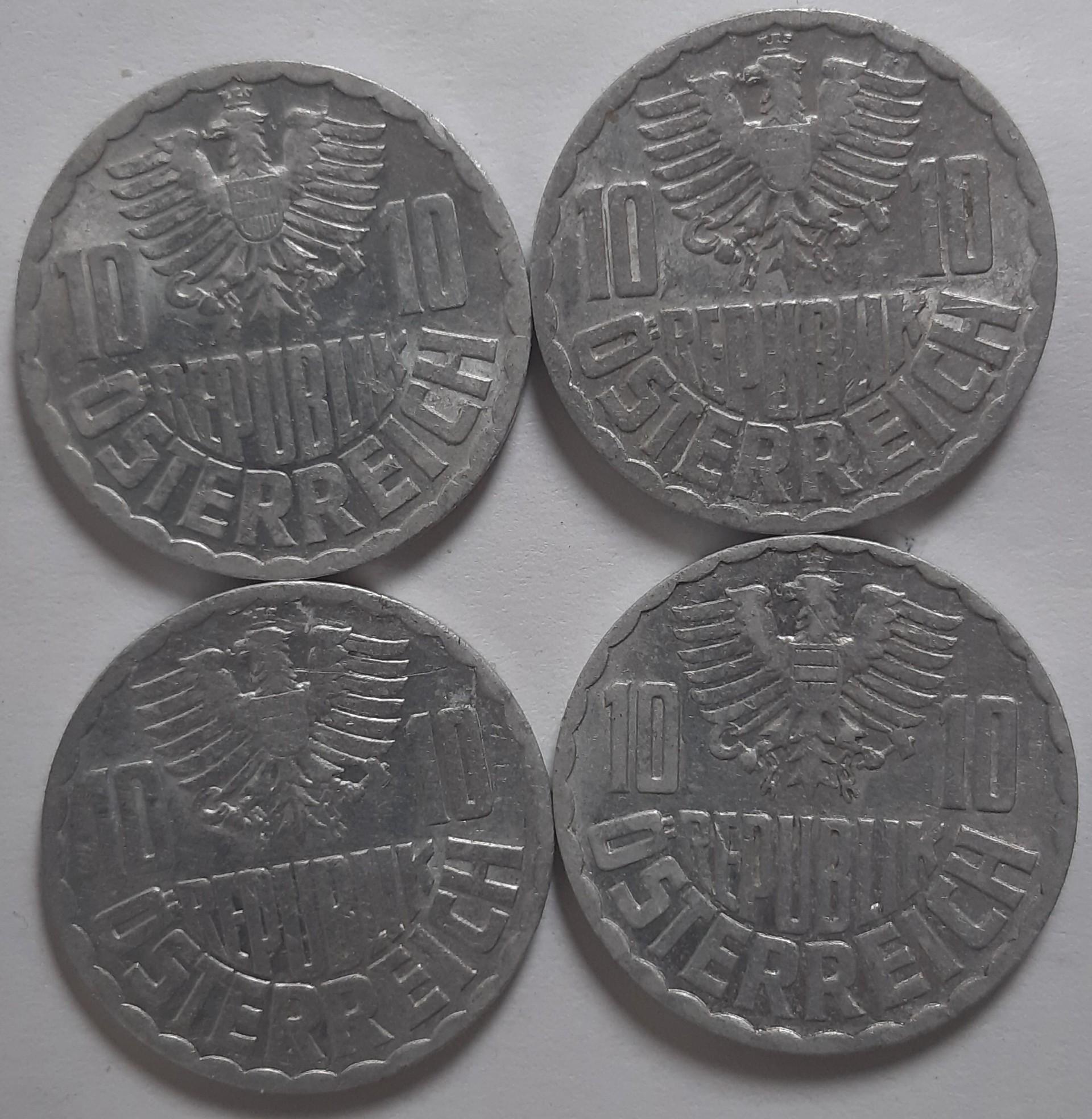 Austrija 10 Grošenų 1951,52,55,57 KM#2878 (4373)